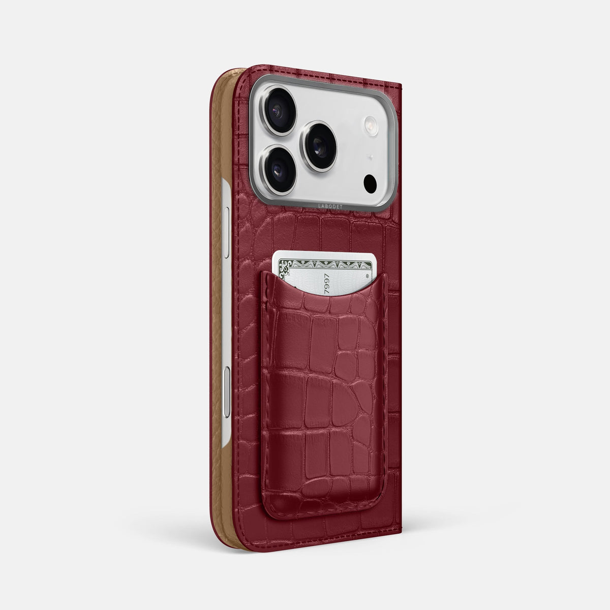 Folio Case with Card For iPhone 18 Pro Max In Alligator -1 | Burgundy-Steel