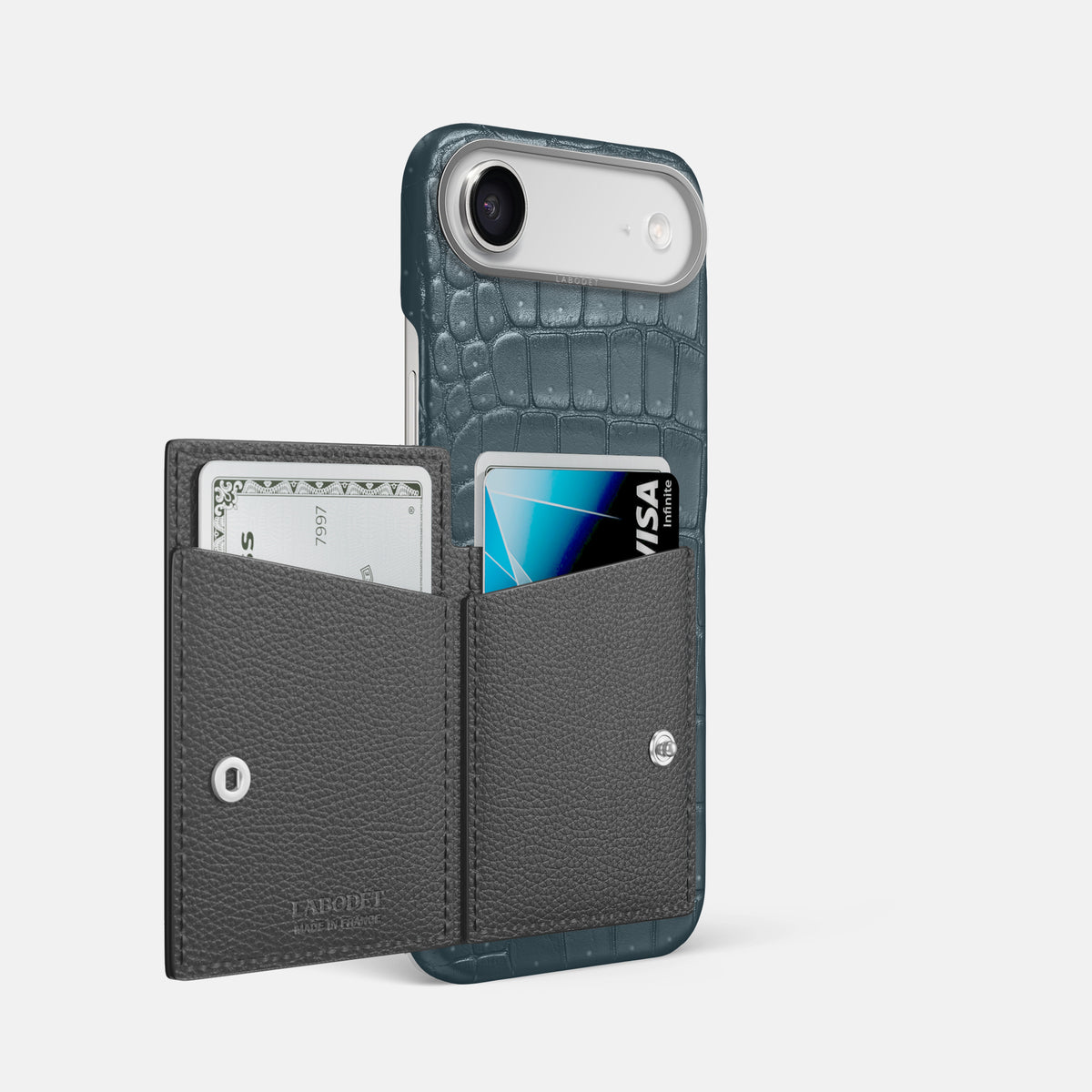 Bi-Fold Case For iPhone 17 Air In Porosus Crocodile -2 | Denim-Steel