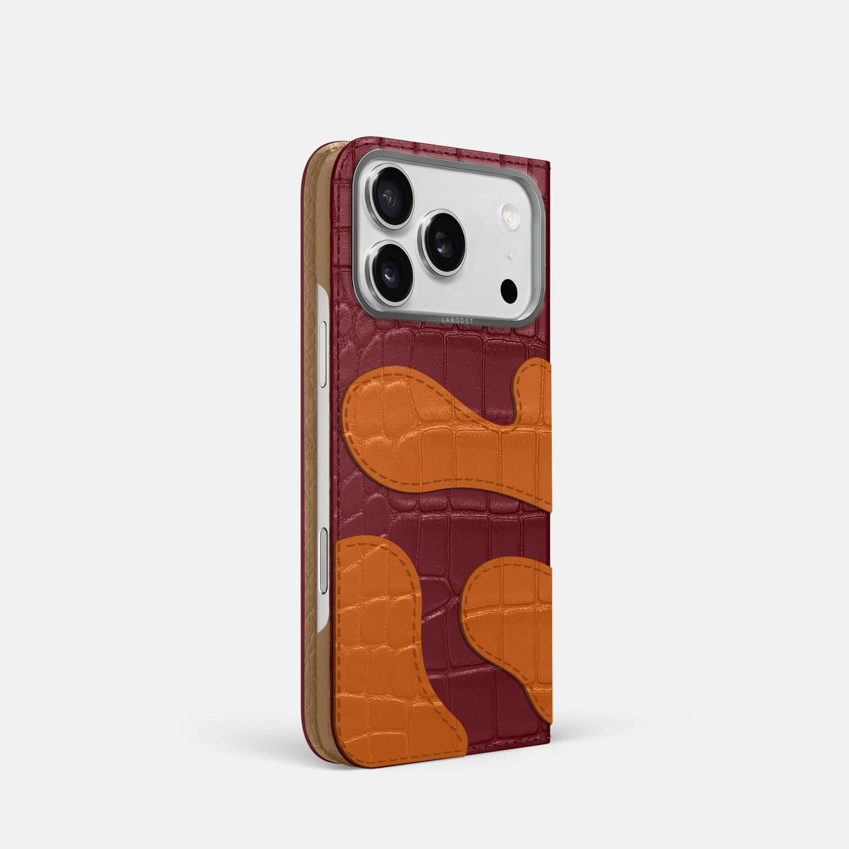 Camouflage Folio For iPhone 18 Pro In Alligator -1 | Burgundy-Steel