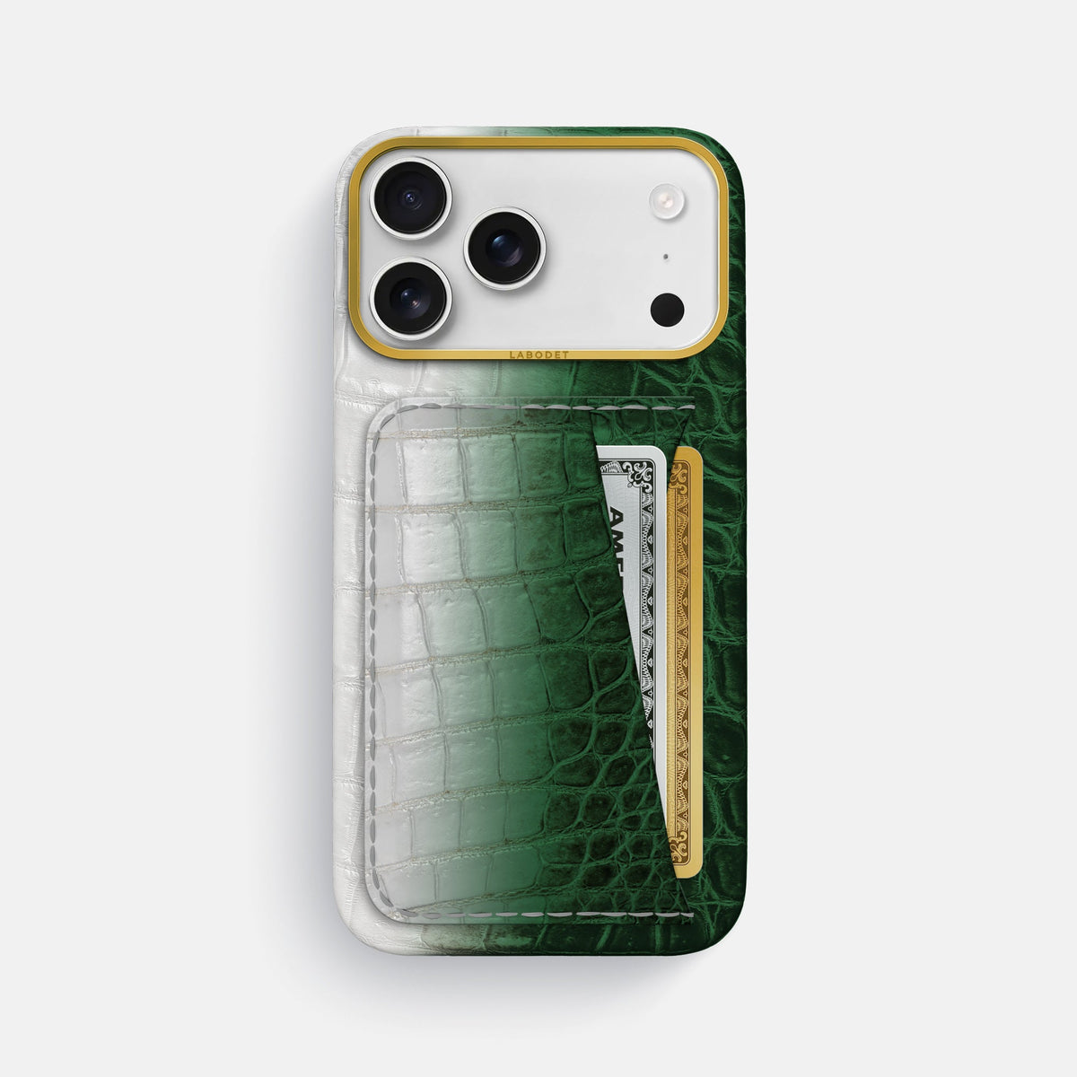 Double Card Case For iPhone 18 Pro Max In Himalayan Crocodile -1 | Green-Gold