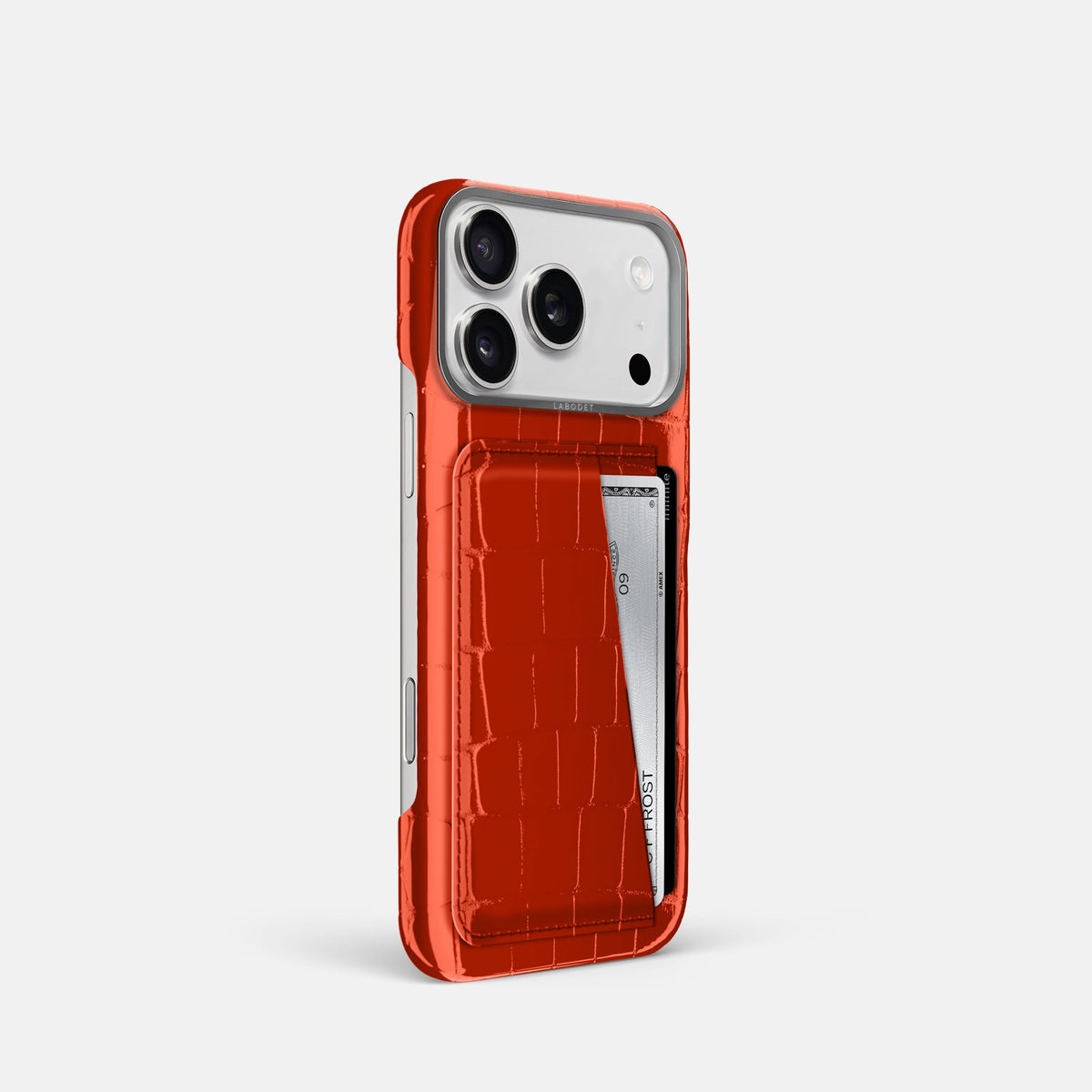 Double Card Case For iPhone 18 Pro In Shiny Alligator -2 | Orange-Steel