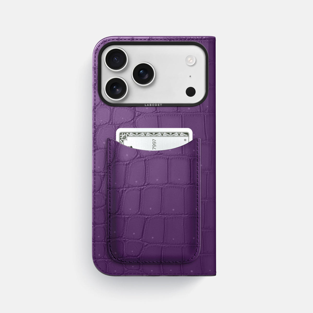 Folio Case with Card For iPhone 18 Pro Max In Porosus Crocodile -3 | Purple-Black