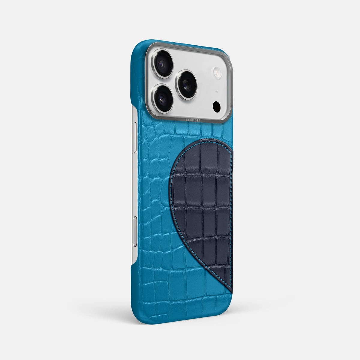 Classic Case With Half Heart - Left For iPhone 17 Pro Max In Alligator -2 | Curaçao-Blue-Steel