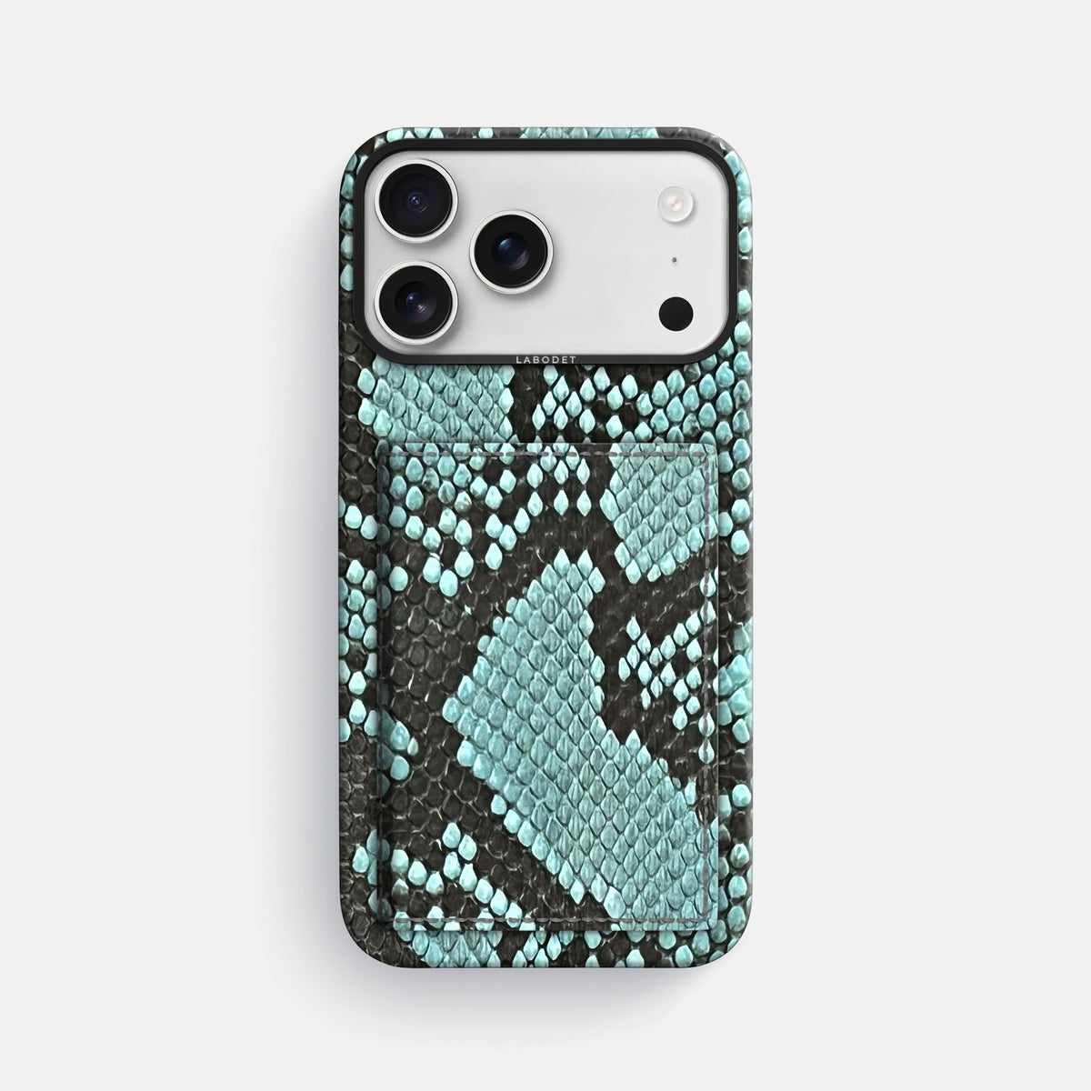 Bi-Fold Case For iPhone 18 Pro Max In Deluxe Python -1 | Blue-Lagoon-Black