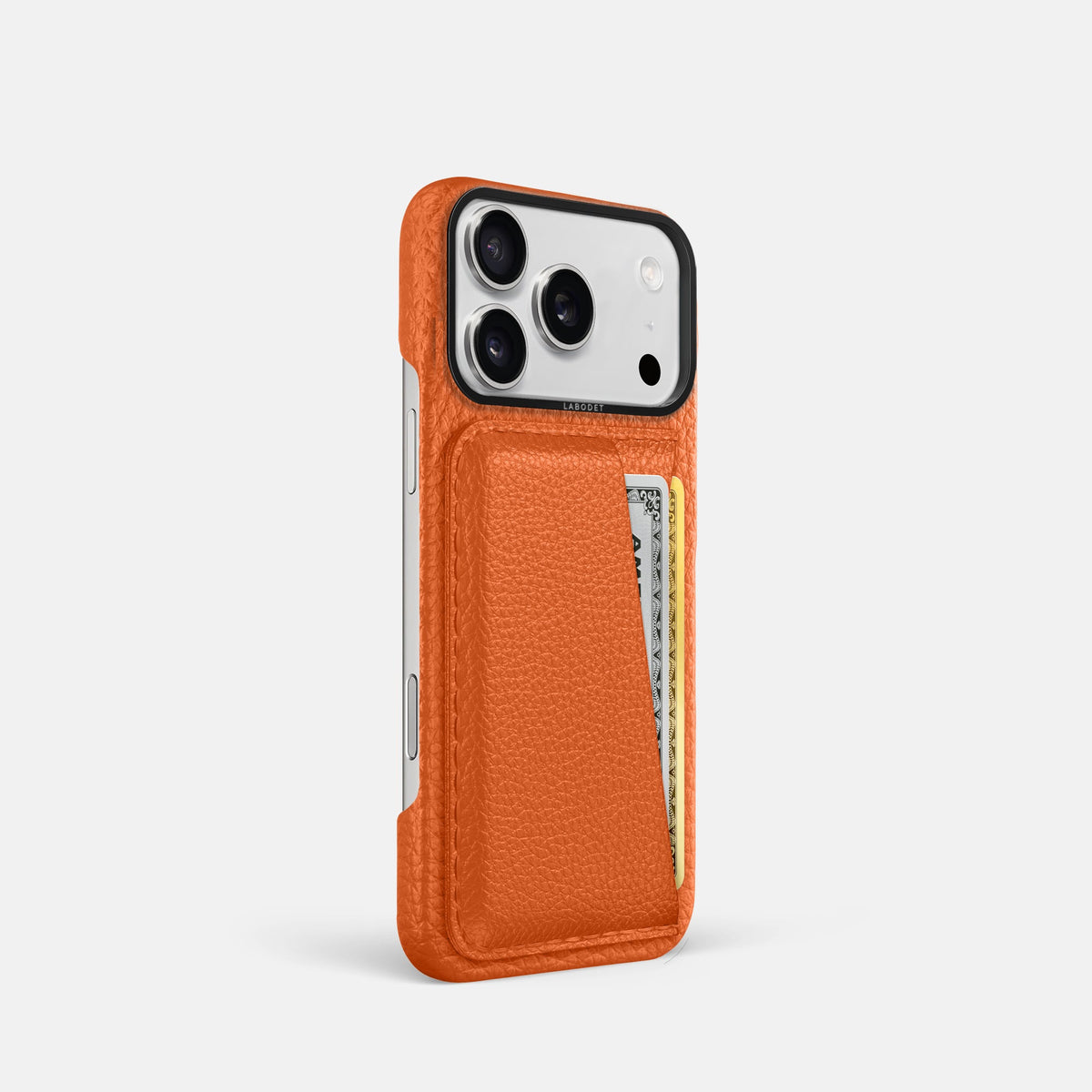 Double Card Case For iPhone 18 Pro In Calf -2 | Orange-Black