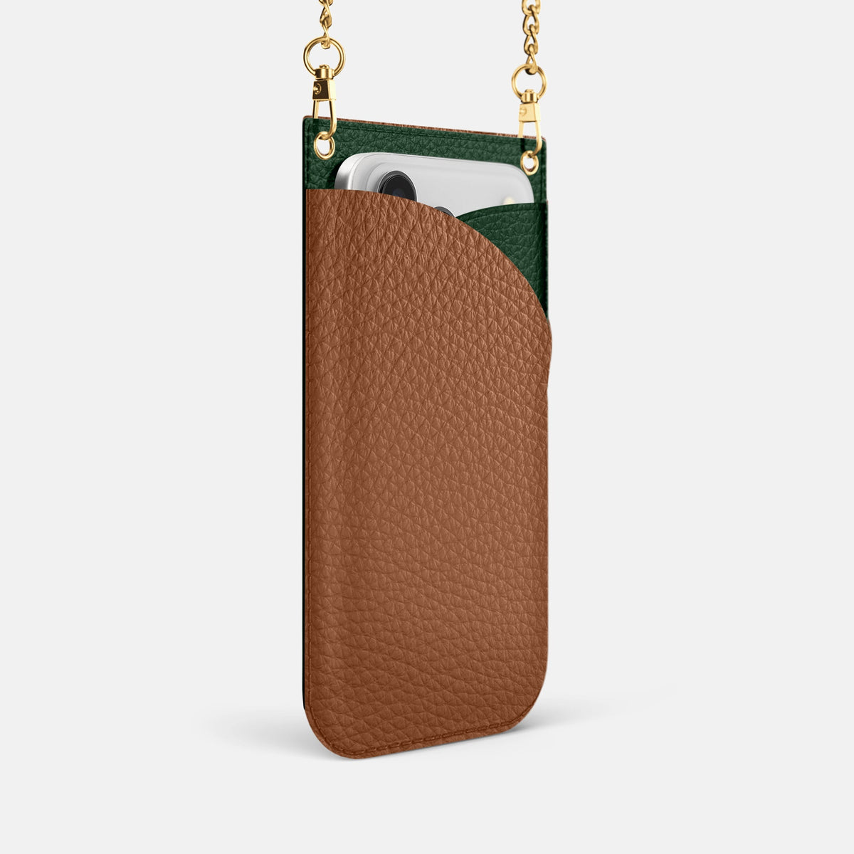 Crossbody Bag For iPhone 18 Pro In Calf -2 | Caramel-Gold