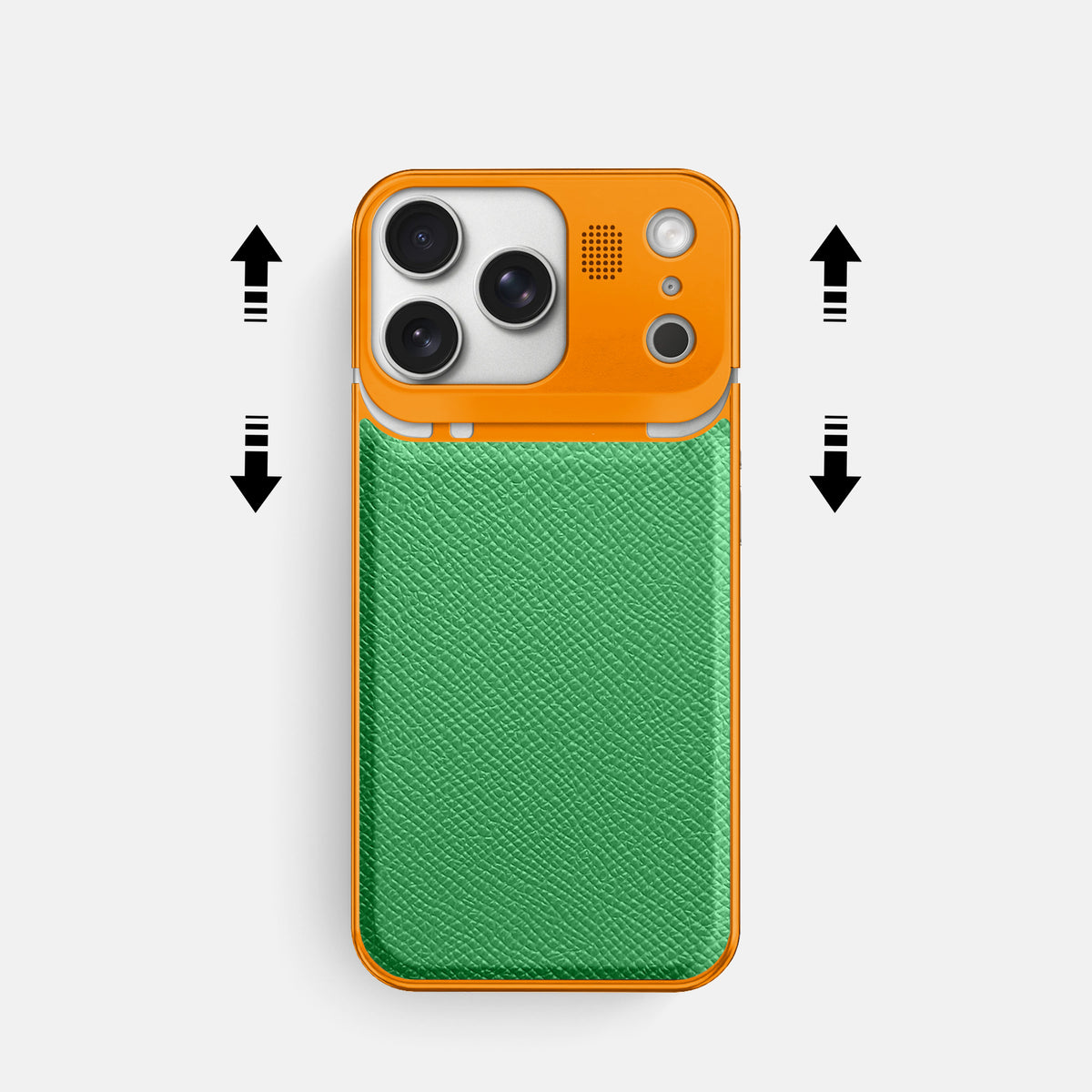 Metal Case For iPhone 17 Pro In Epsom-Style Calf -2 | Grass-Green-Orange
