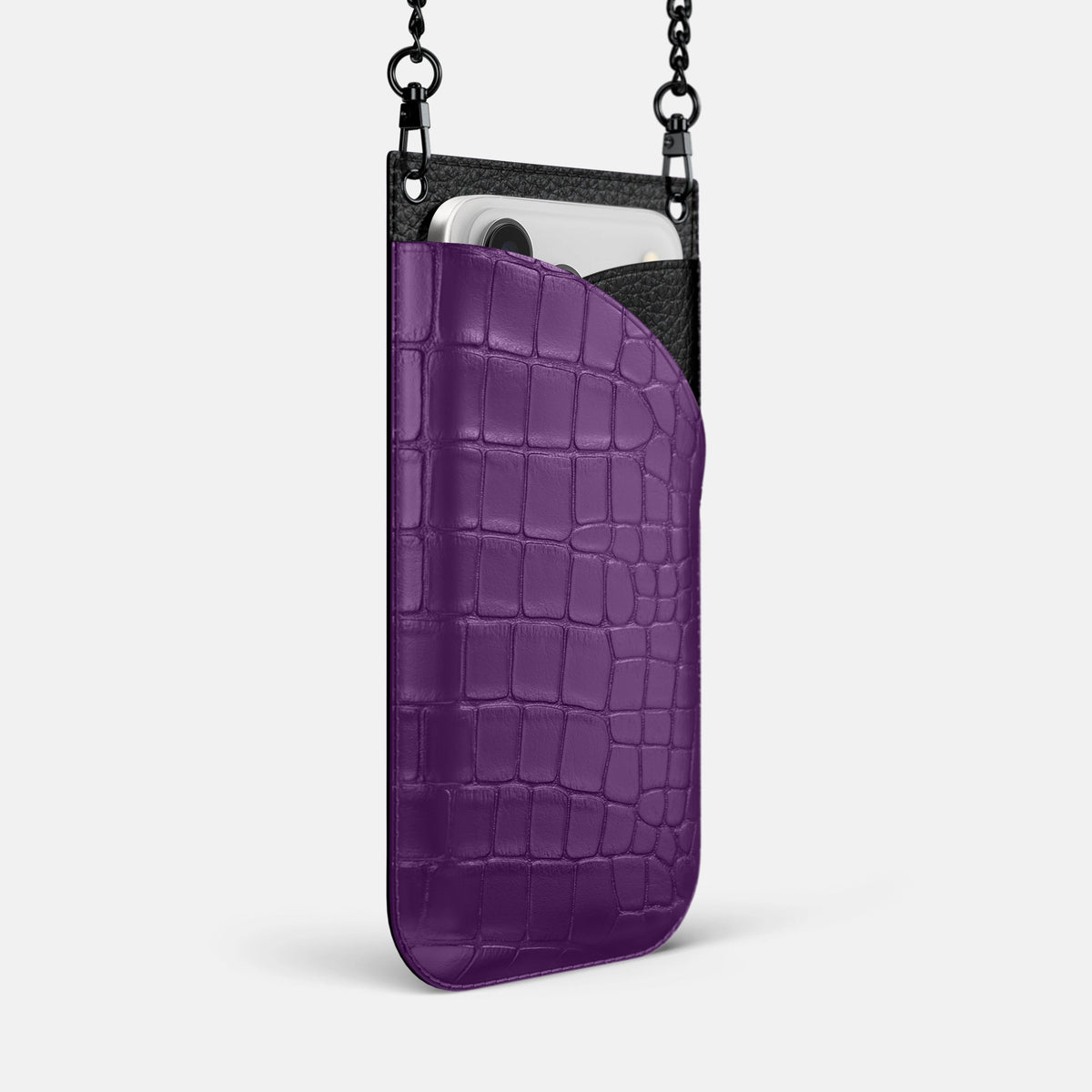 Crossbody Bag For iPhone 18 Pro Max In Alligator -2 | Purple-Black