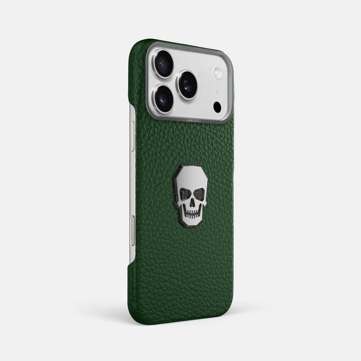 Classic Case With Titanium Skull For iPhone 18 Pro Max In Calf -2 | Dark-Green-Steel