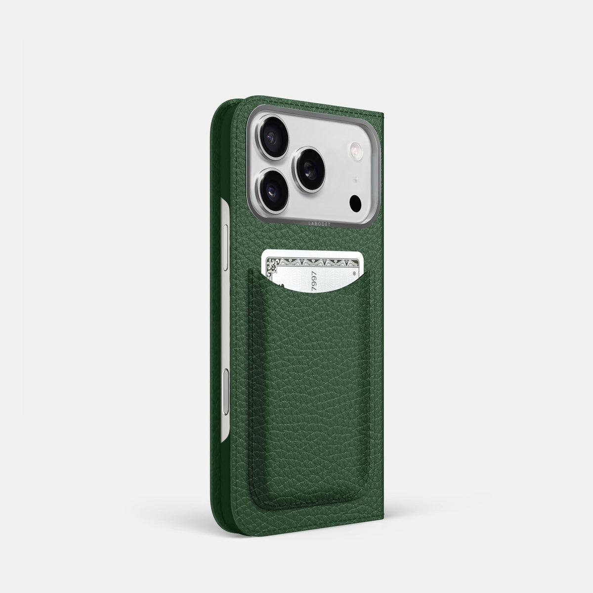 Folio Case with Card For iPhone 18 Pro In Calf -1 | Dark-Green-Steel
