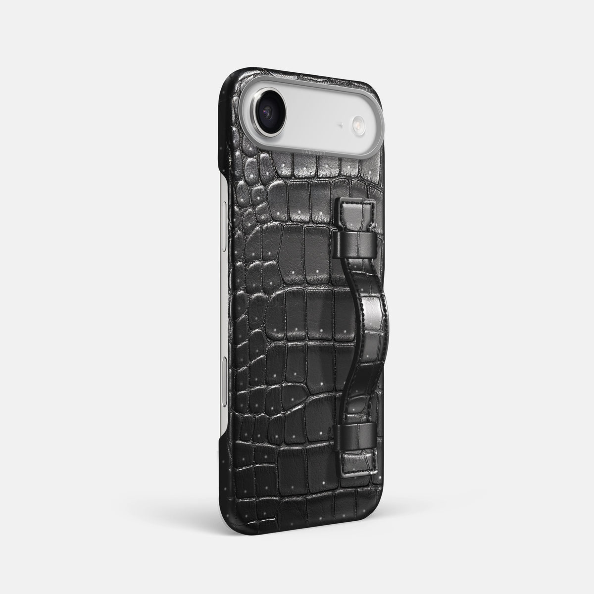 Handle Case For iPhone 17 Air In Porosus Crocodile -2 | Shiny-Black-Steel