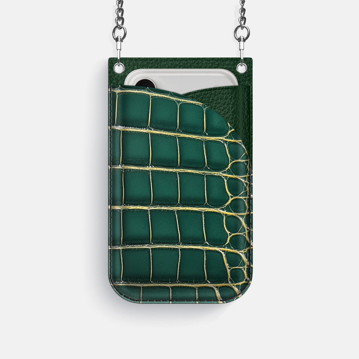 Crossbody Bag For iPhone 18 Pro In Patina Alligator -1 | Cambridge-Steel
