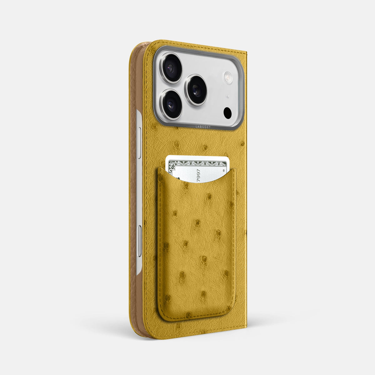 Folio Case with Card For iPhone 18 Pro Max In Ostrich -1 | Gold-Steel