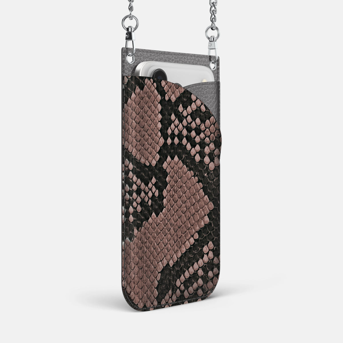 Crossbody Bag For iPhone 18 Pro Max In Deluxe Python -2 | Mahogany-Brown-Steel