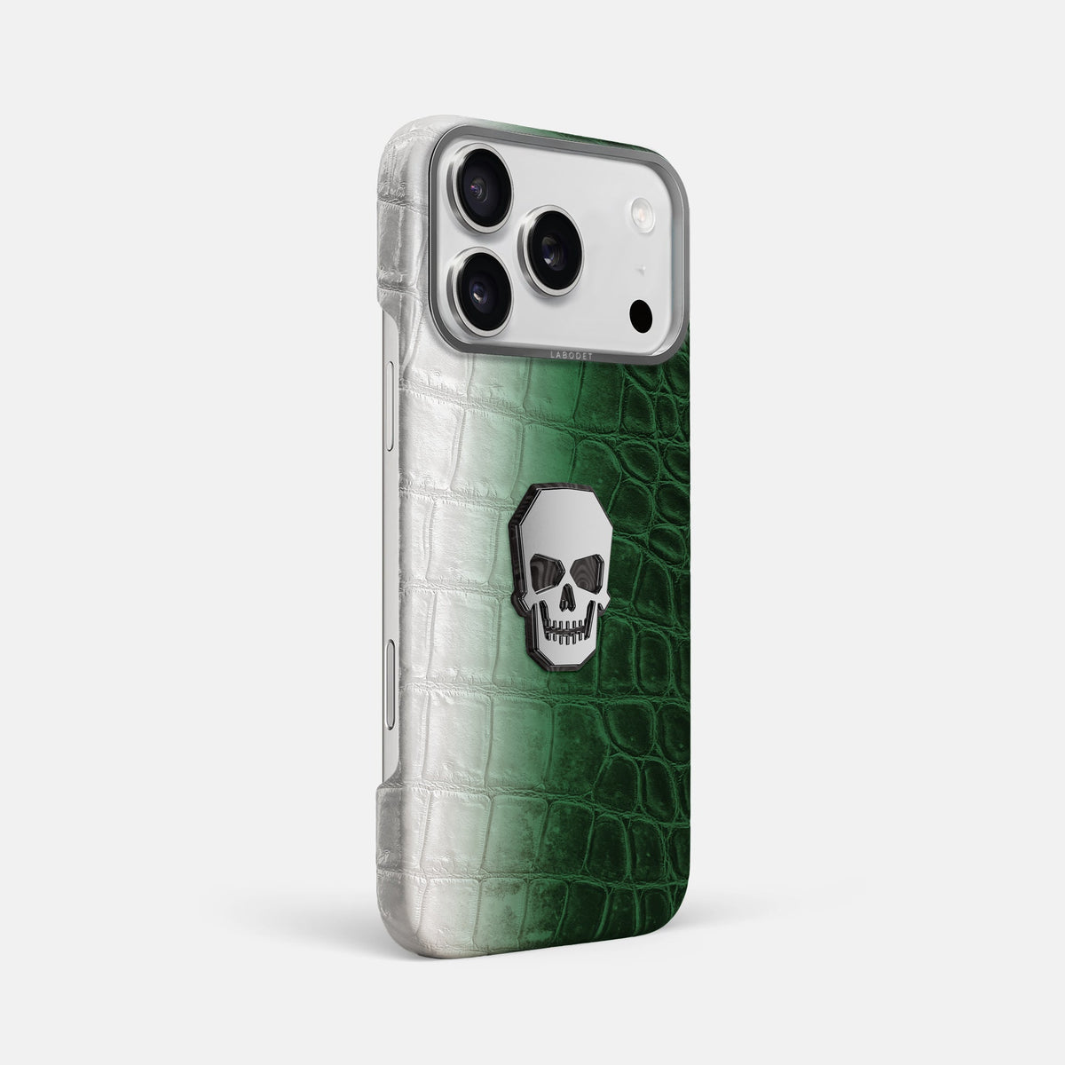 Classic Case With Titanium Skull For iPhone 18 Pro Max In Himalayan Crocodile -2 | Green-Steel