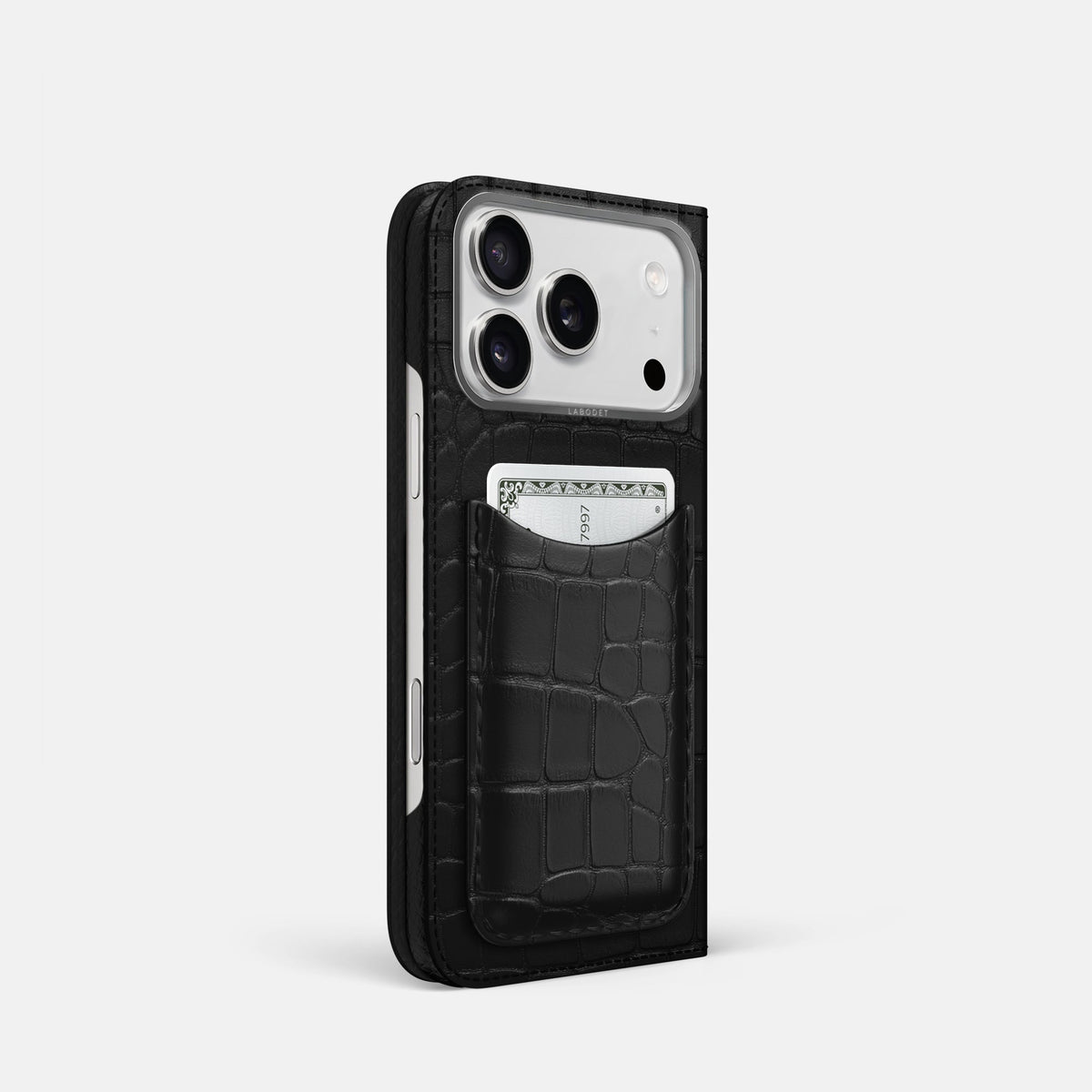 Folio Case with Card For iPhone 18 Pro In Alligator -1 | Black-Steel