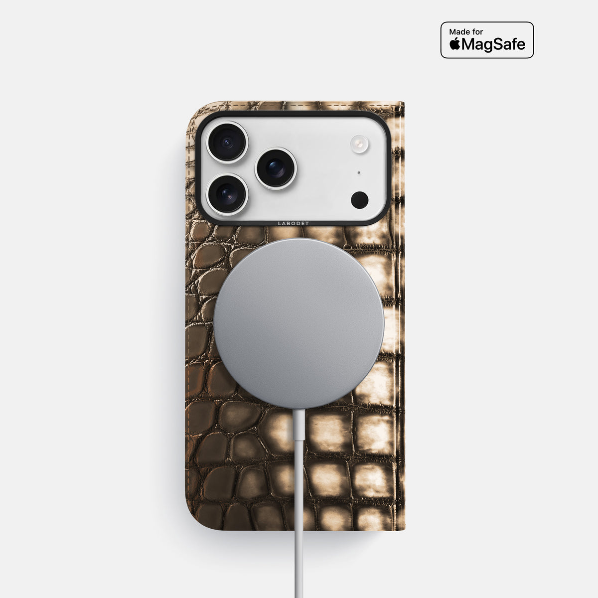 Folio Case For iPhone 17 Pro In Patina Alligator -3 | Etoupe-Black