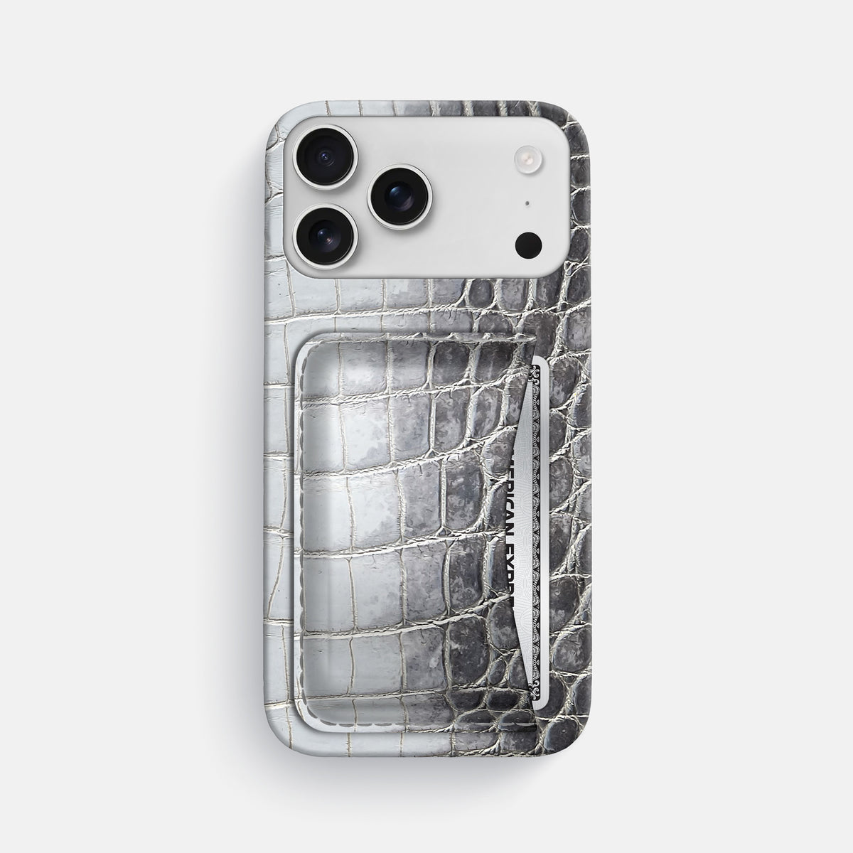Slim Card Case For iPhone 17 Pro Max In Himalayan Crocodile -1 | Silver