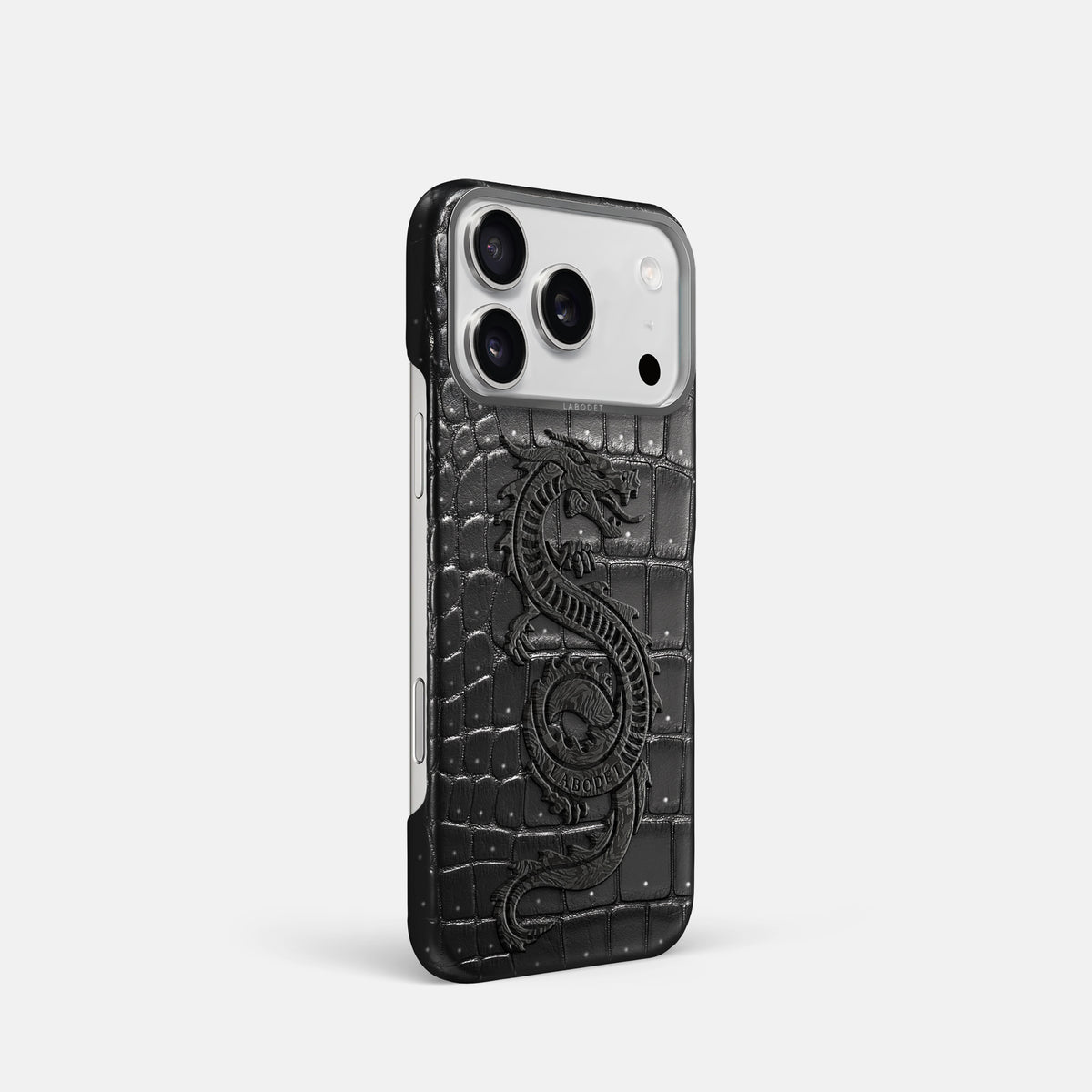 Classic Case With Carbon Dragon For iPhone 17 Pro In Porosus Crocodile -2 | Shiny-Black-Steel