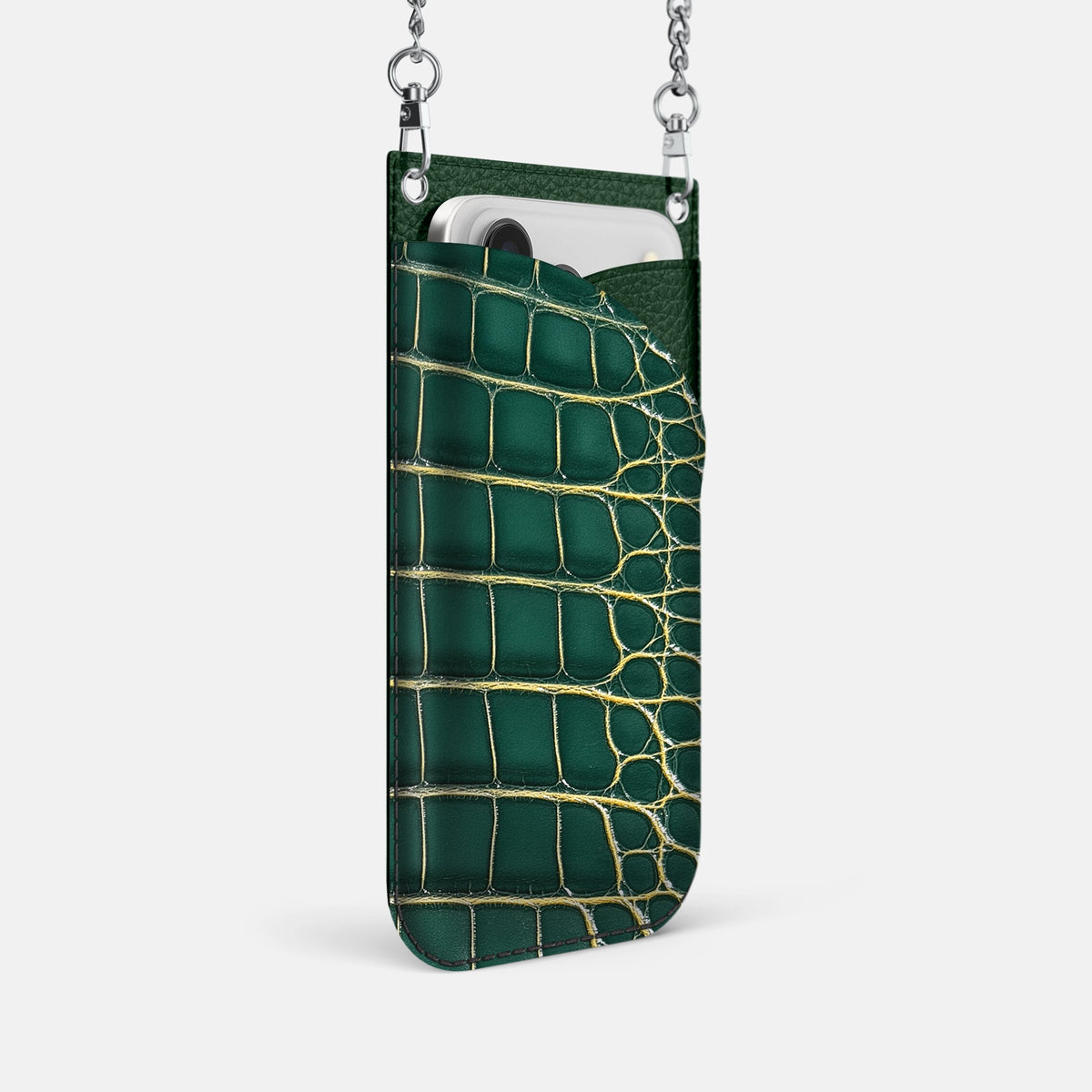 Crossbody Bag For iPhone 18 Pro In Patina Alligator -2 | Cambridge-Steel