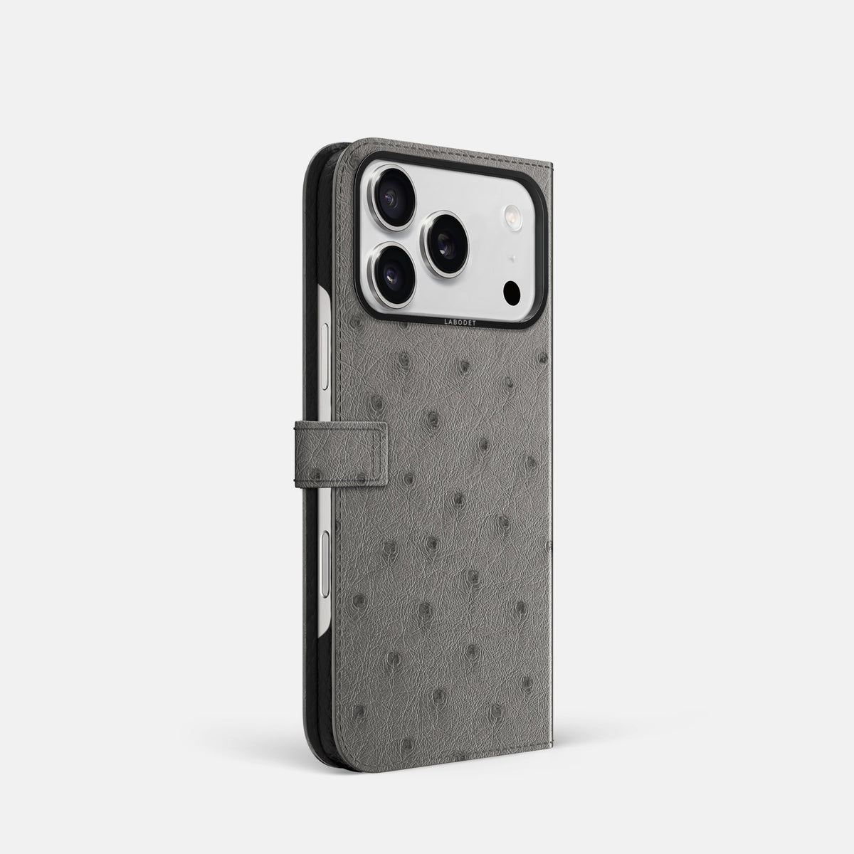 Folio Case with Clasp For iPhone 18 Pro In Ostrich -1 | Grey-Black