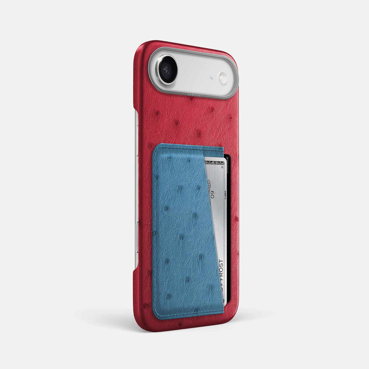 Double Card Case Coloré For iPhone 17 Air In Ostrich -2 | Red-Steel