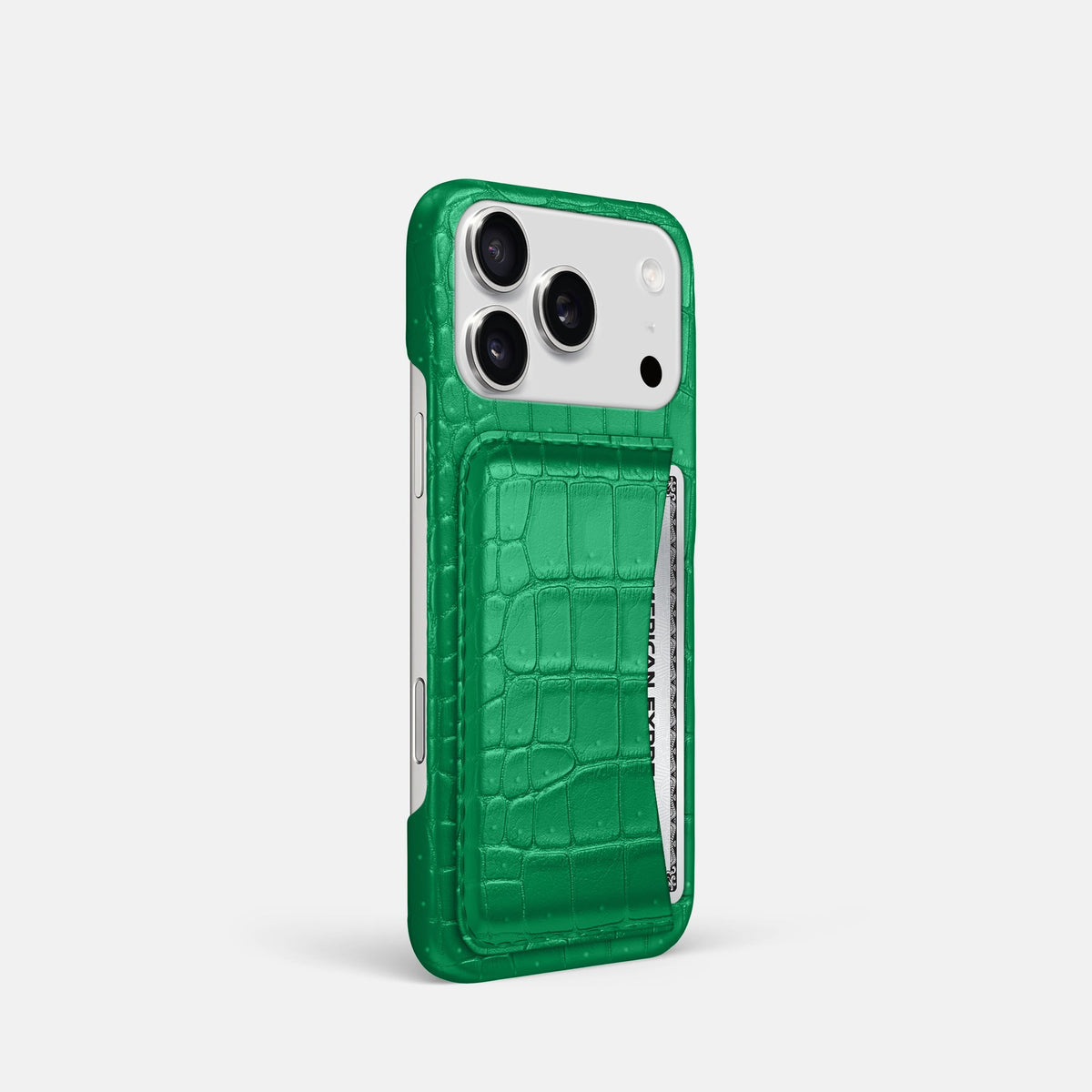 Slim Card Case For iPhone 18 Pro In Porosus Crocodile -2 | Cactus-Green