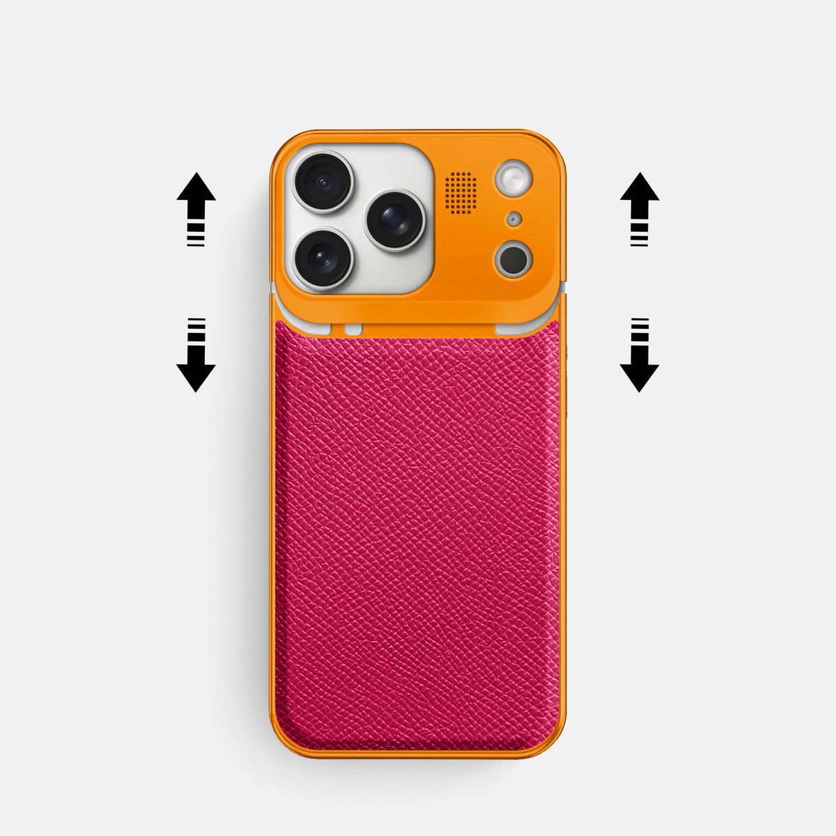 Metal Case For iPhone 17 Pro In Epsom-Style Calf -2 | Fuchsia-Orange