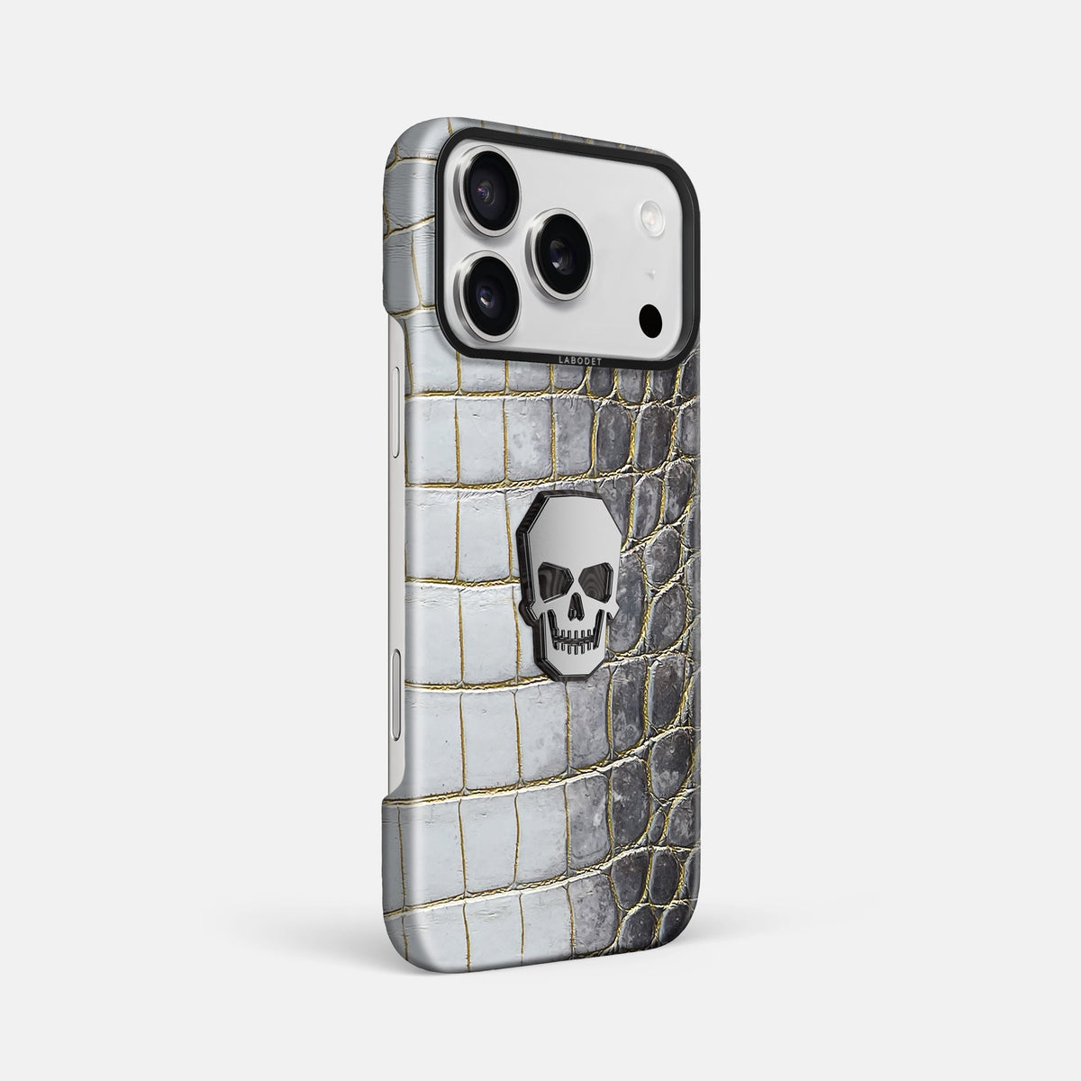Classic Case With Titanium Skull For iPhone 18 Pro Max In Himalayan Crocodile -2 | Gold-Black