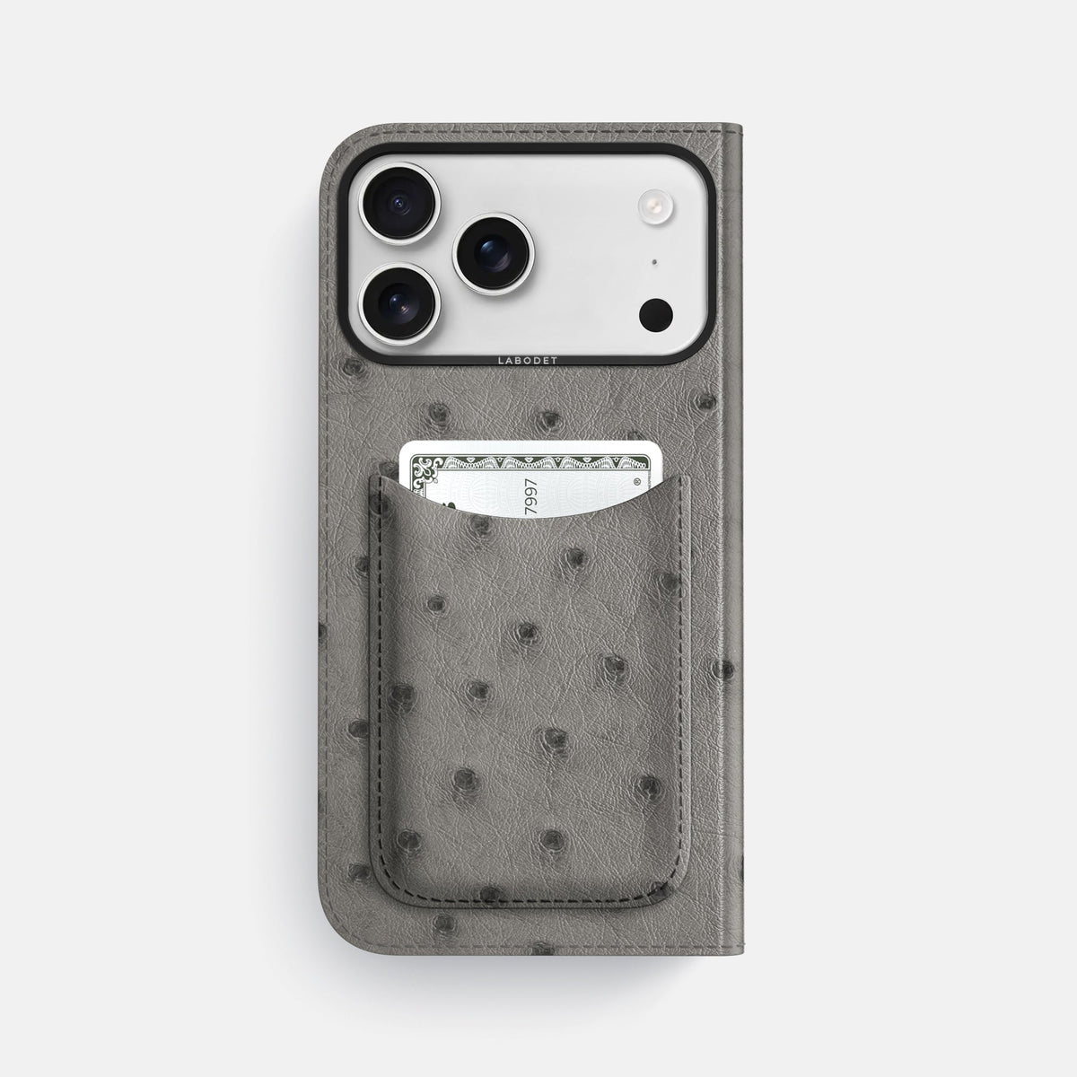 Folio Case with Card For iPhone 18 Pro Max In Ostrich -3 | Grey-Black