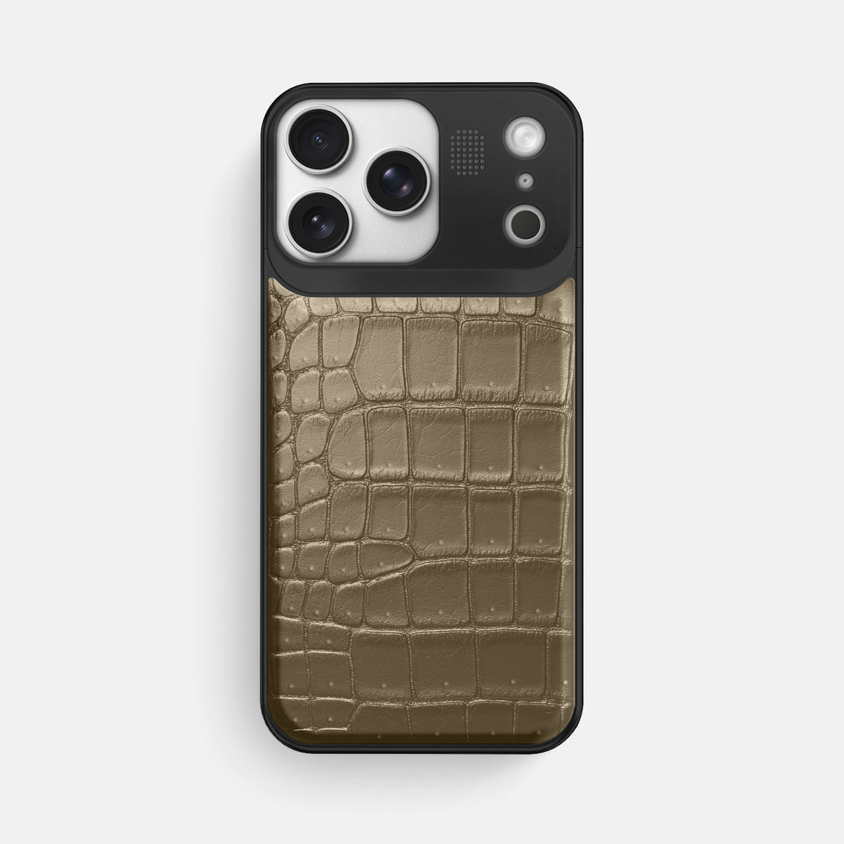 Metal Case For iPhone 17 Pro Max In Porosus Crocodile -1 | Kaki-Green-Black