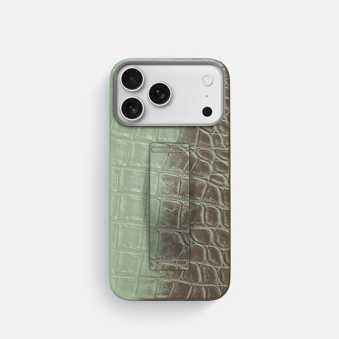 Finger Case For iPhone 18 Pro In Himalayan Crocodile -1 | Pistachio-Steel