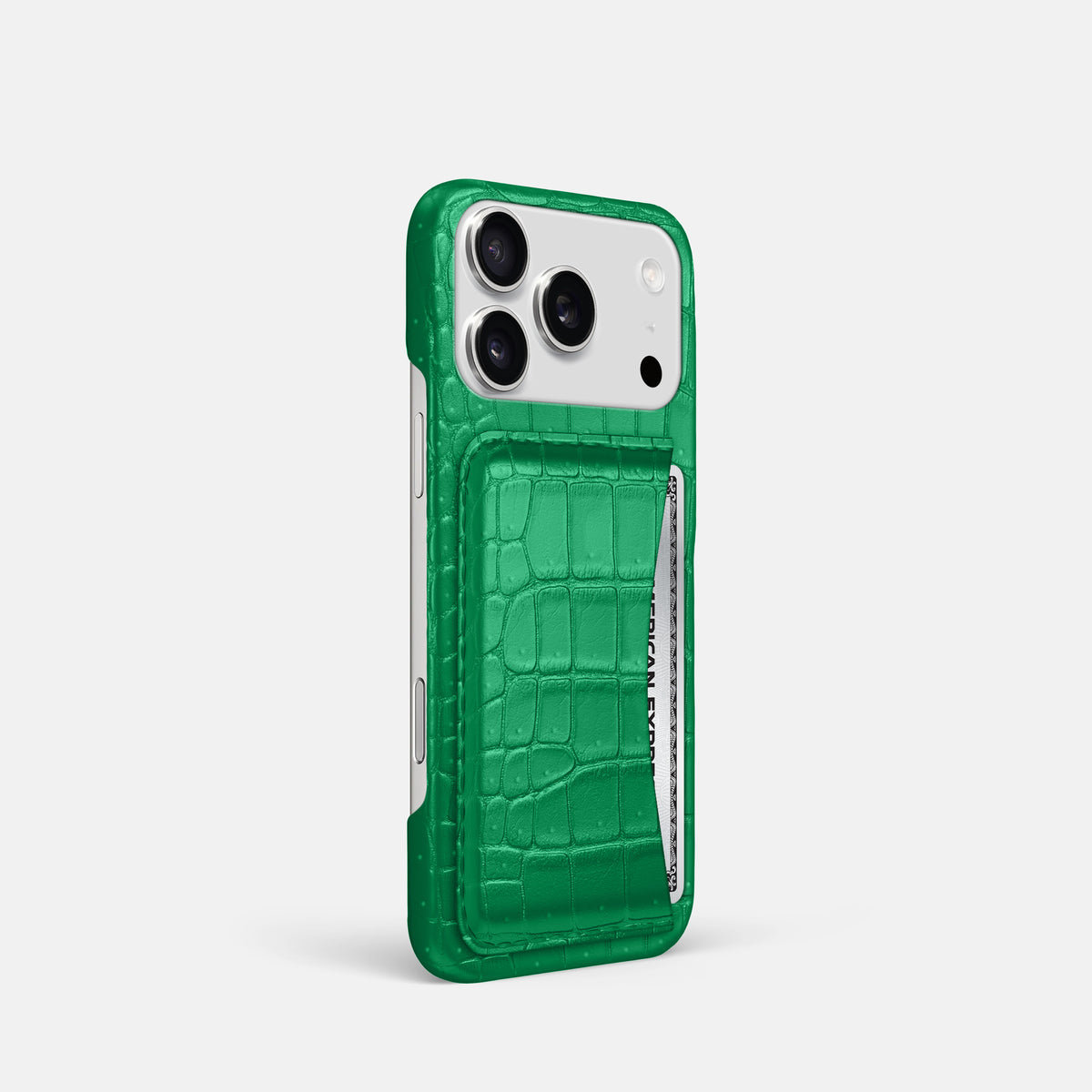 Slim Card Case For iPhone 17 Pro In Porosus Crocodile -2 | Cactus-Green