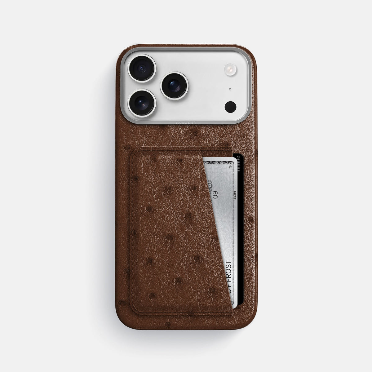Double Card Case For iPhone 18 Pro Max In Ostrich -1 | Chocolate-Steel