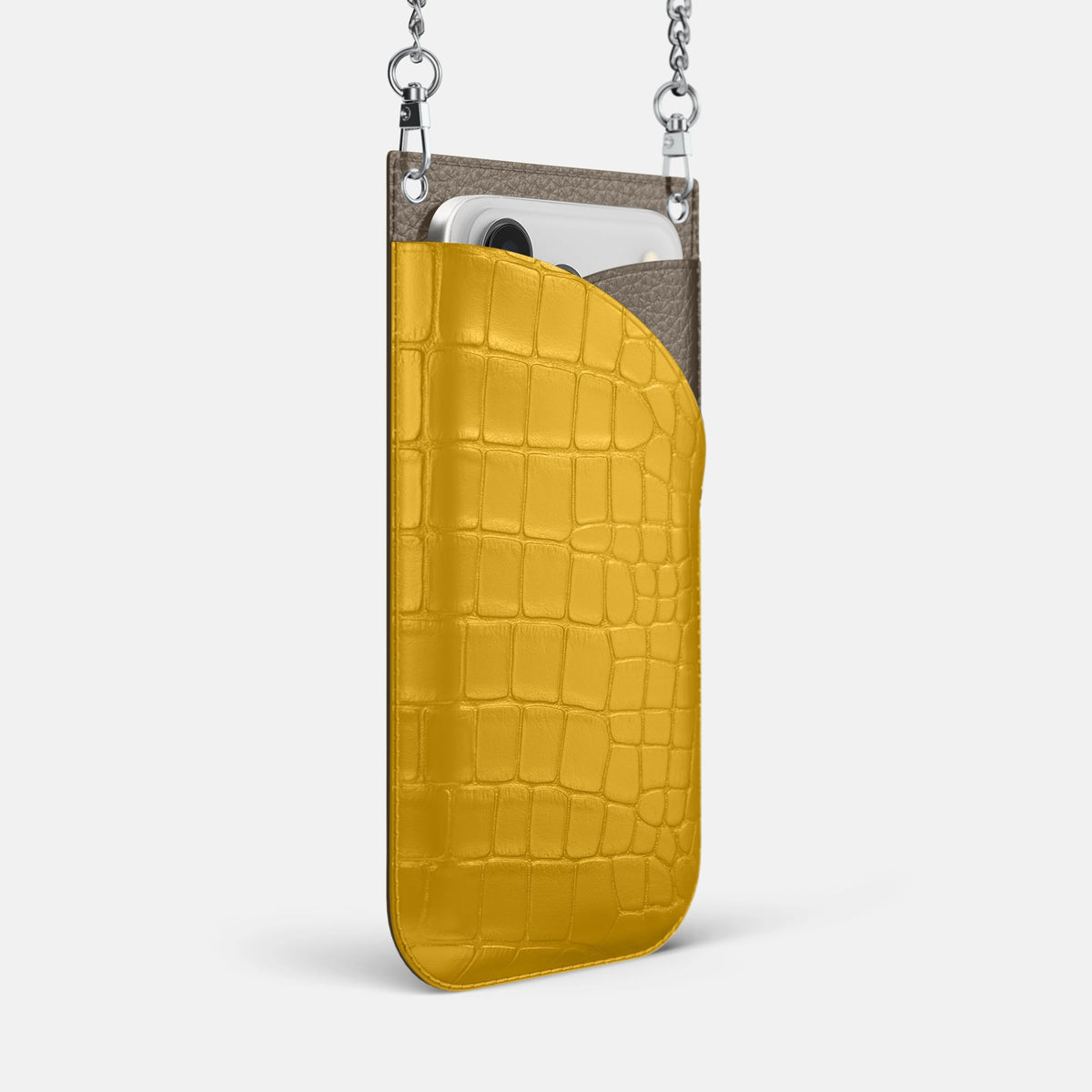 Crossbody Bag For iPhone 18 Pro Max In Alligator -2 | Yellow-Steel
