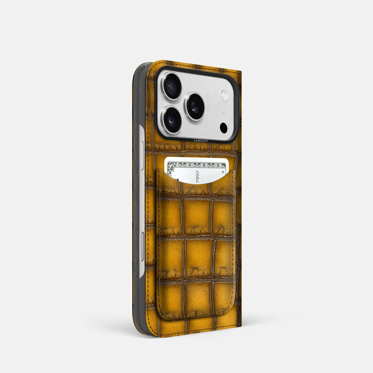 Folio Case with Card For iPhone 18 Pro In Patina Alligator -1 | Sydney-Black