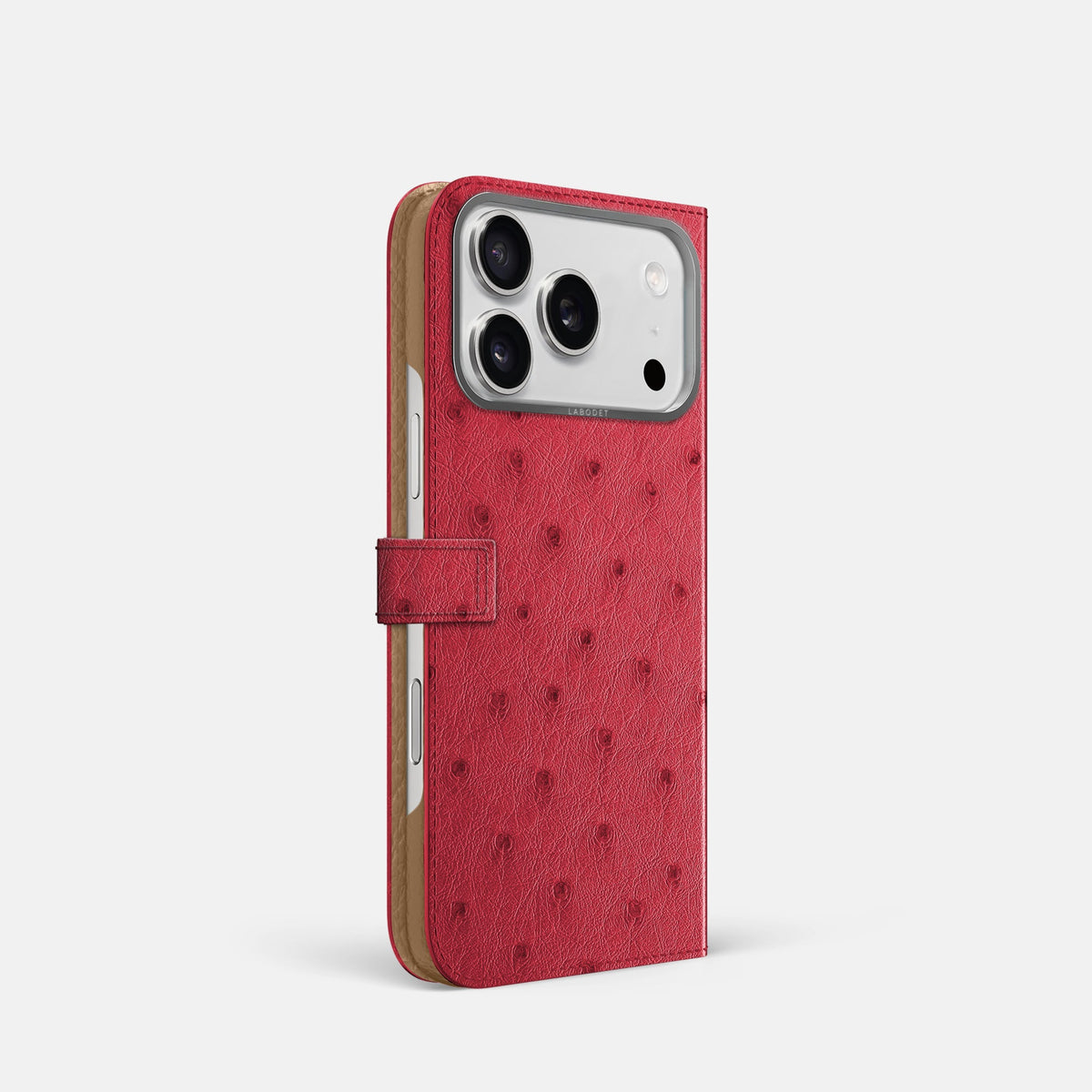 Folio Case with Clasp For iPhone 18 Pro In Ostrich -1 | Red-Steel