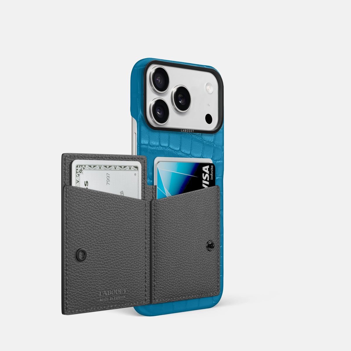 Bi-Fold Case For iPhone 18 Pro In Alligator -2 | Curaçao-Blue-Black