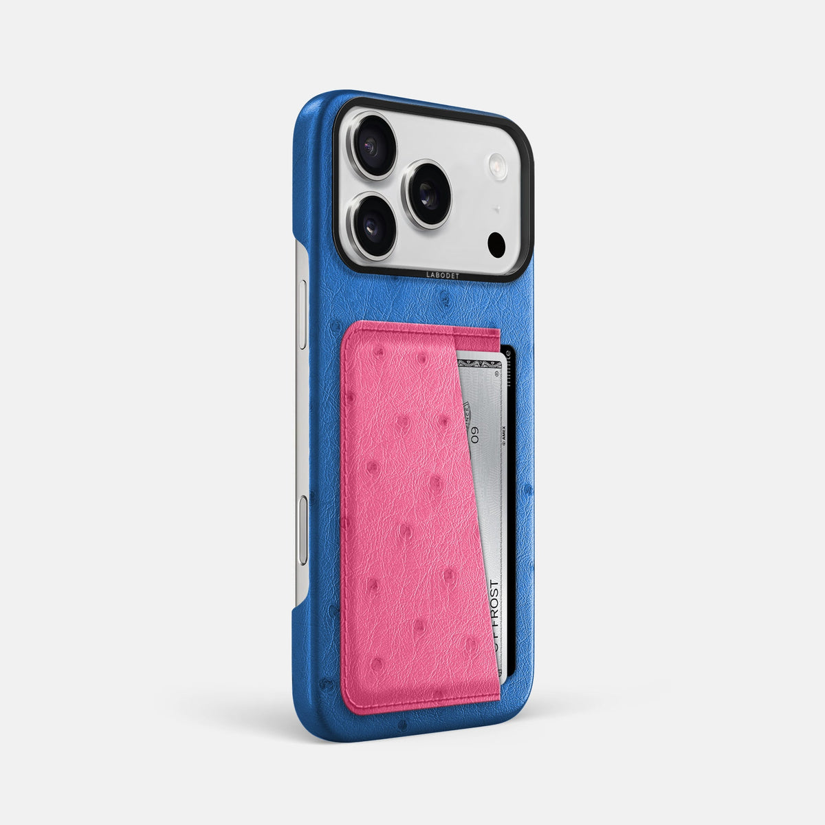 Double Card Case Coloré For iPhone 18 Pro Max In Ostrich -2 | Royal-Blue-Black