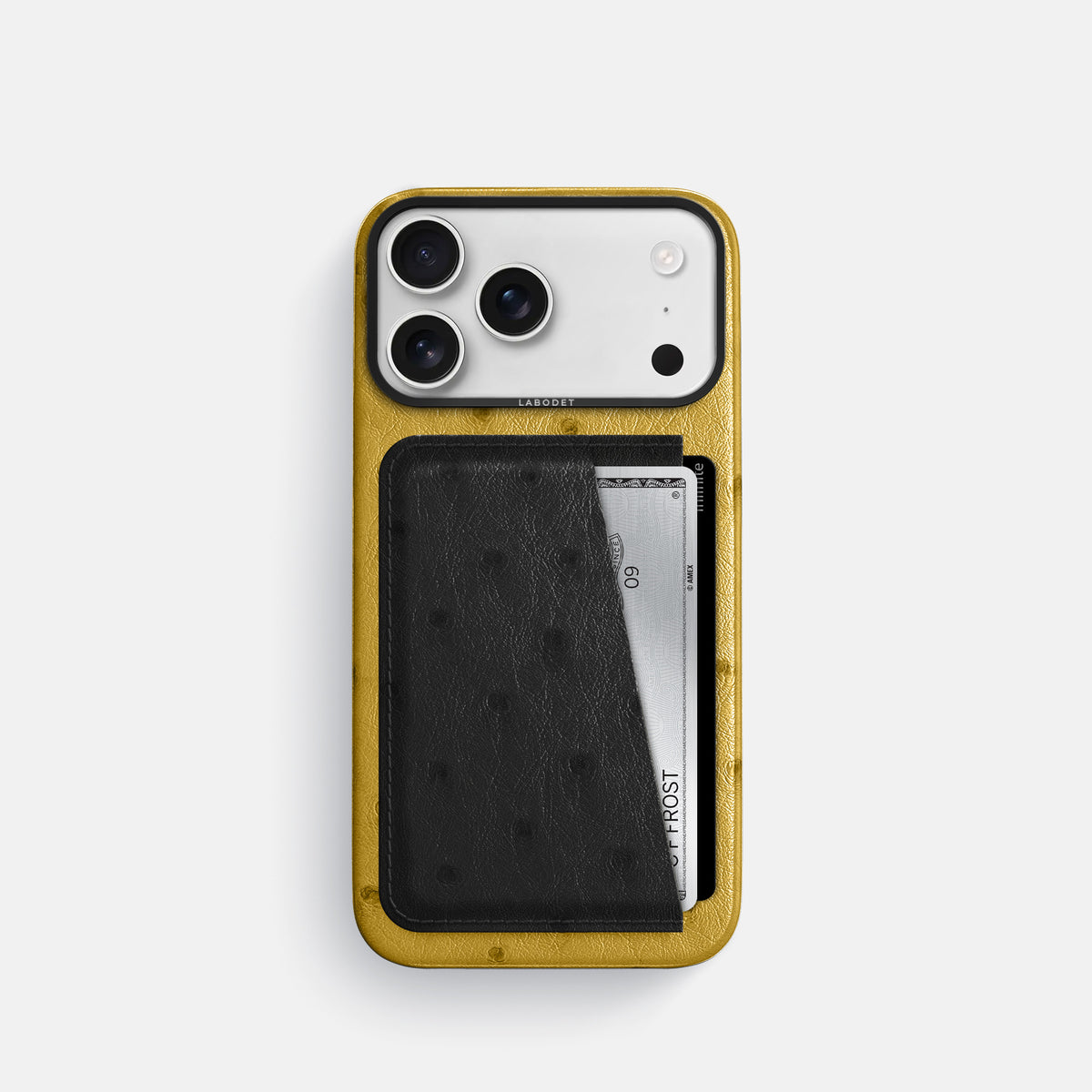 Double Card Case Coloré For iPhone 17 Pro In Ostrich -1 | Gold-Black