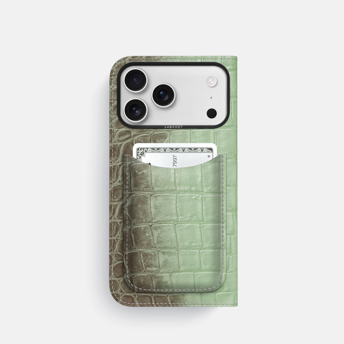 Folio Case with Card For iPhone 18 Pro In Himalayan Crocodile -3 | Pistachio-Black