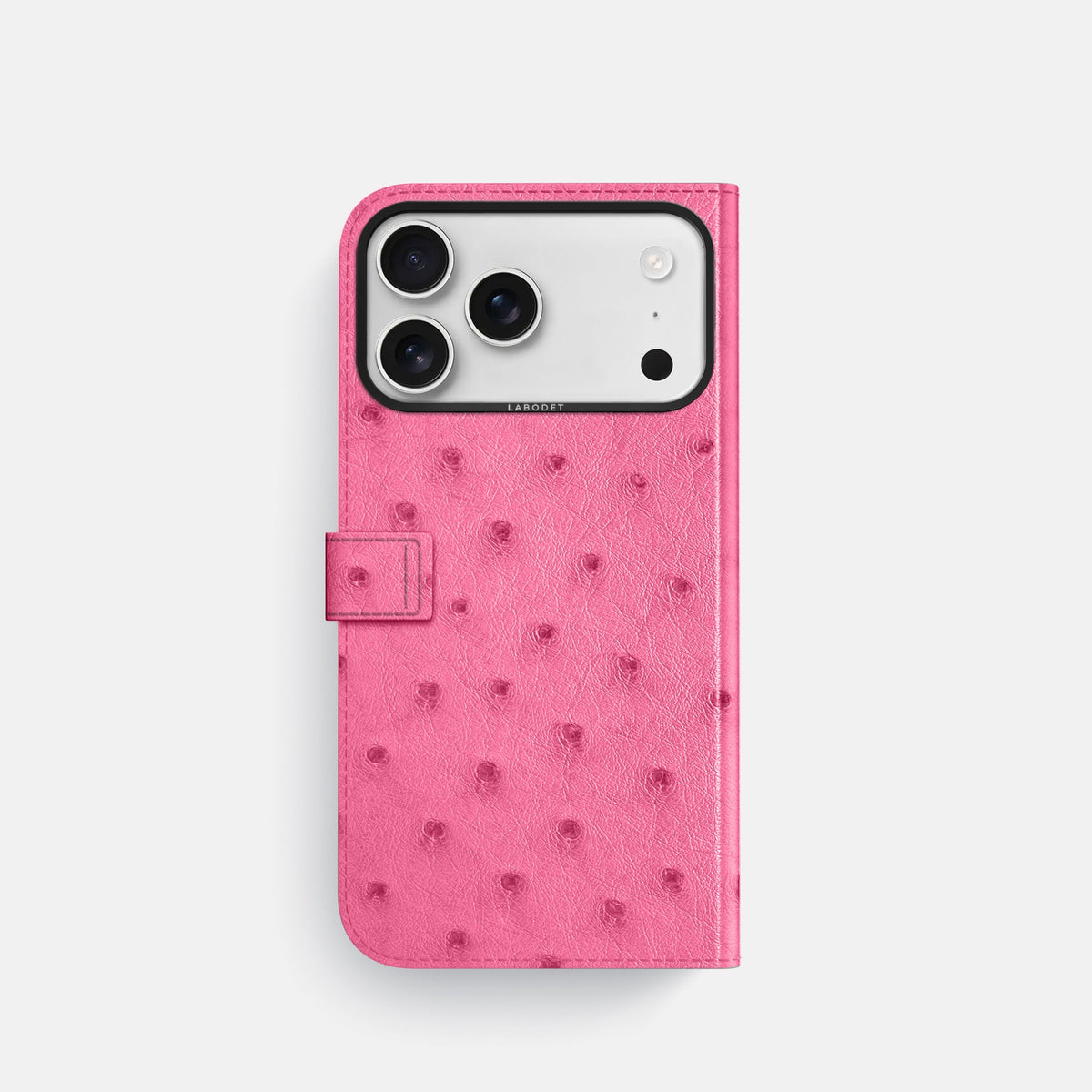 Folio Case with Clasp For iPhone 18 Pro In Ostrich -3 | Pink-Black