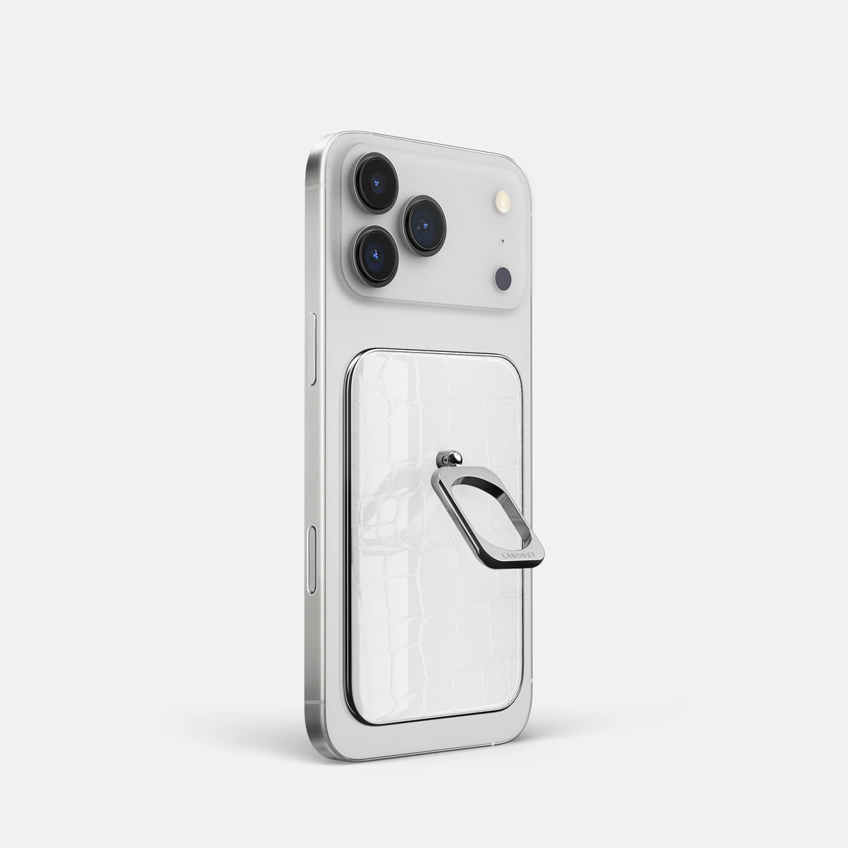 MagSafe Ring For iPhone 18 Pro In Shiny Alligator -1 | White-Steel