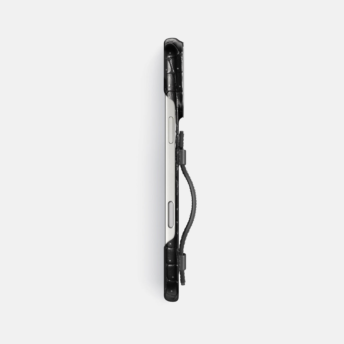 Handle Case For iPhone 18 Pro Max In Porosus Crocodile -3 | Shiny-Black-Steel