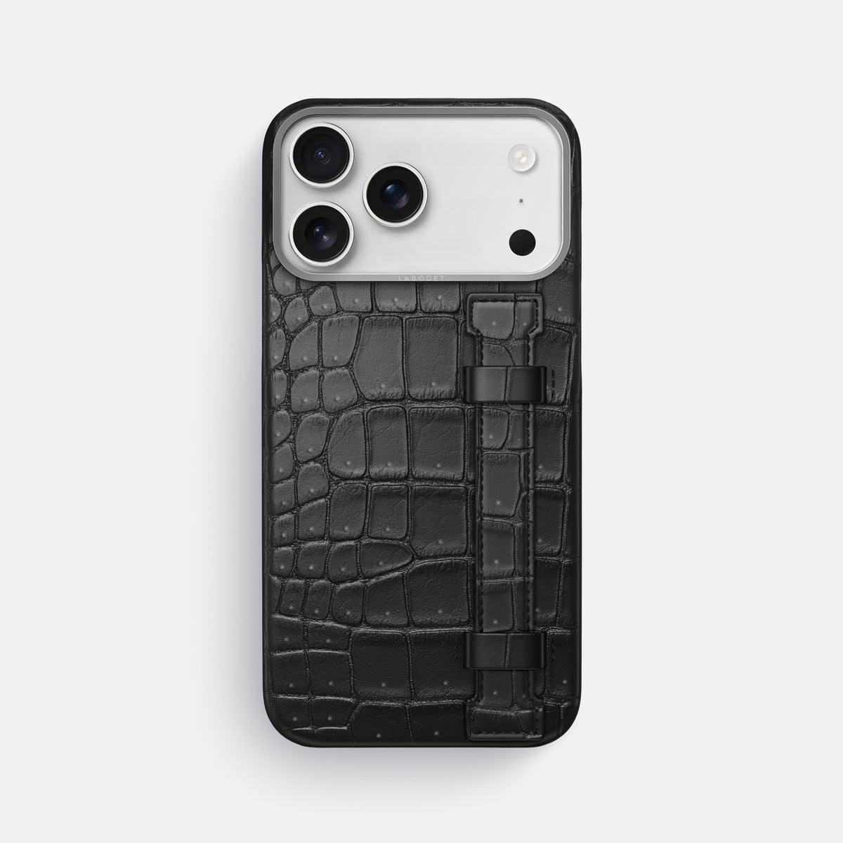 Handle Case For iPhone 17 Pro Max In Porosus Crocodile -1 | Black-Steel