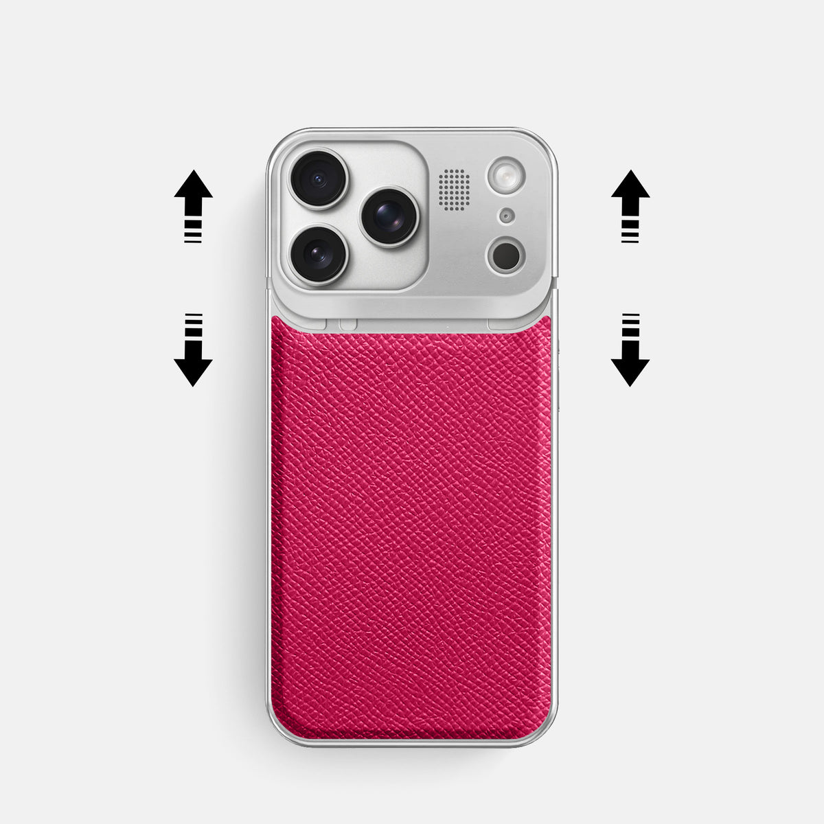 Metal Case For iPhone 17 Pro In Epsom-Style Calf -2 | Fuchsia-Steel