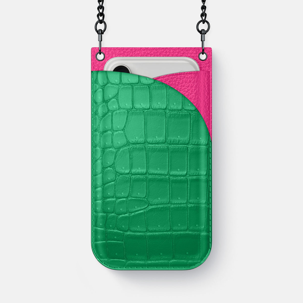 Crossbody Bag For iPhone 18 Pro Max In Porosus Crocodile -1 | Cactus-Green-Black