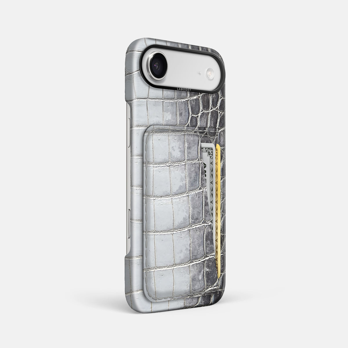 Double Card Case For iPhone 17 Air In Himalayan Crocodile -2 | Silver-Black
