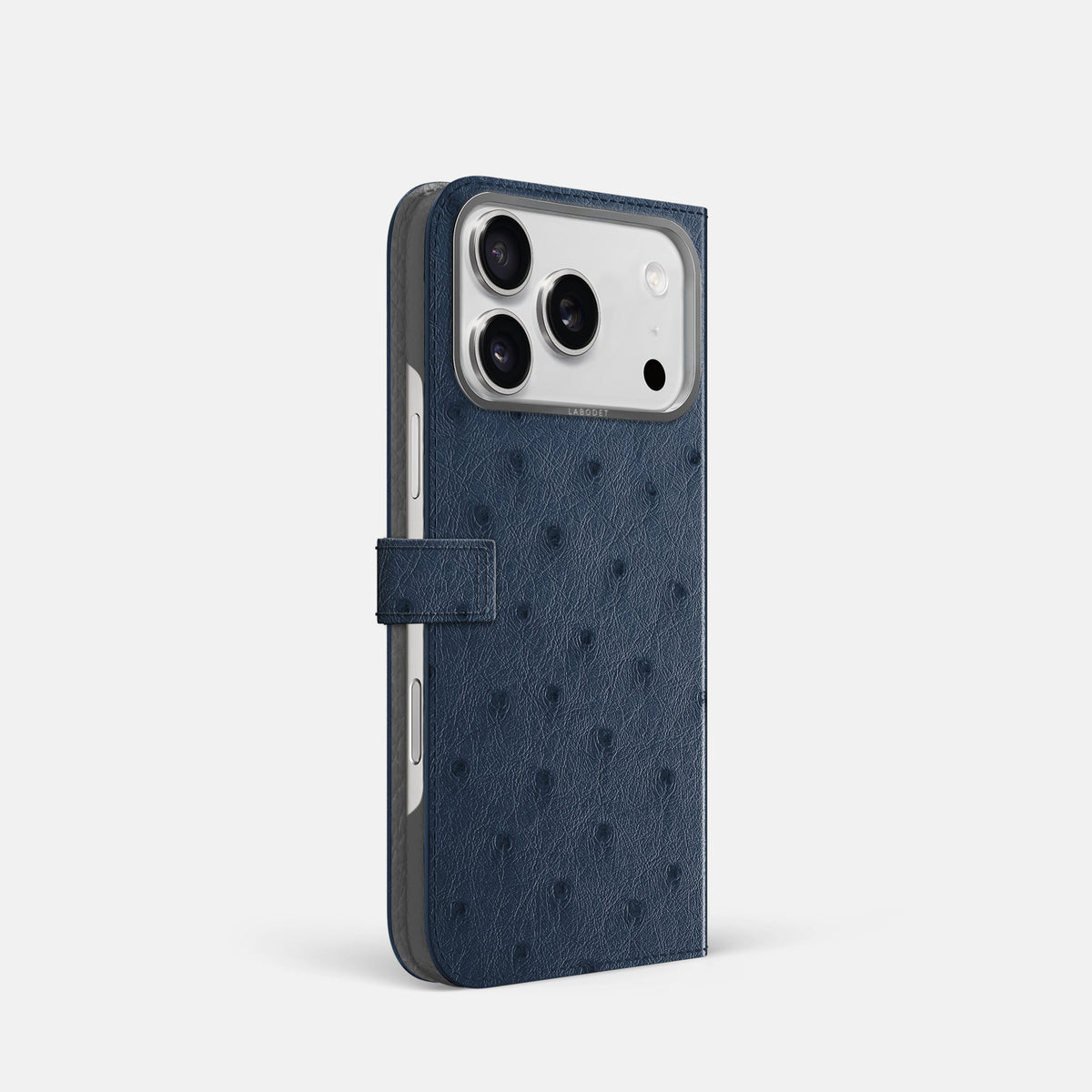 Folio Case with Clasp For iPhone 18 Pro In Ostrich -1 | Navy-Blue-Steel