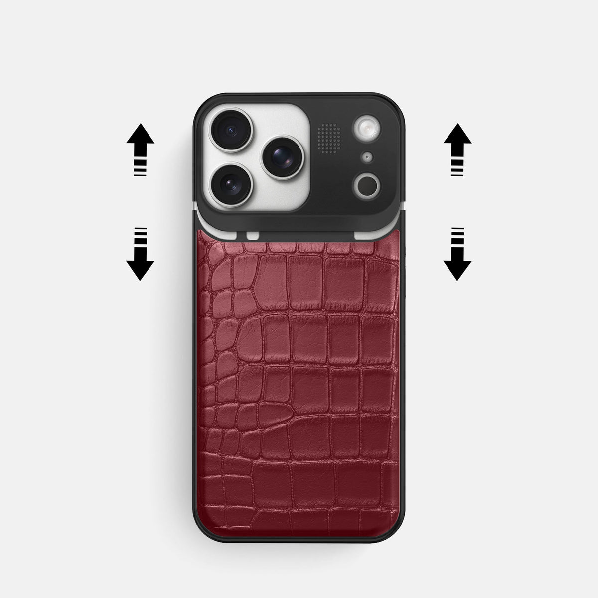 Metal Case For iPhone 18 Pro In Alligator -2 | Burgundy-Black